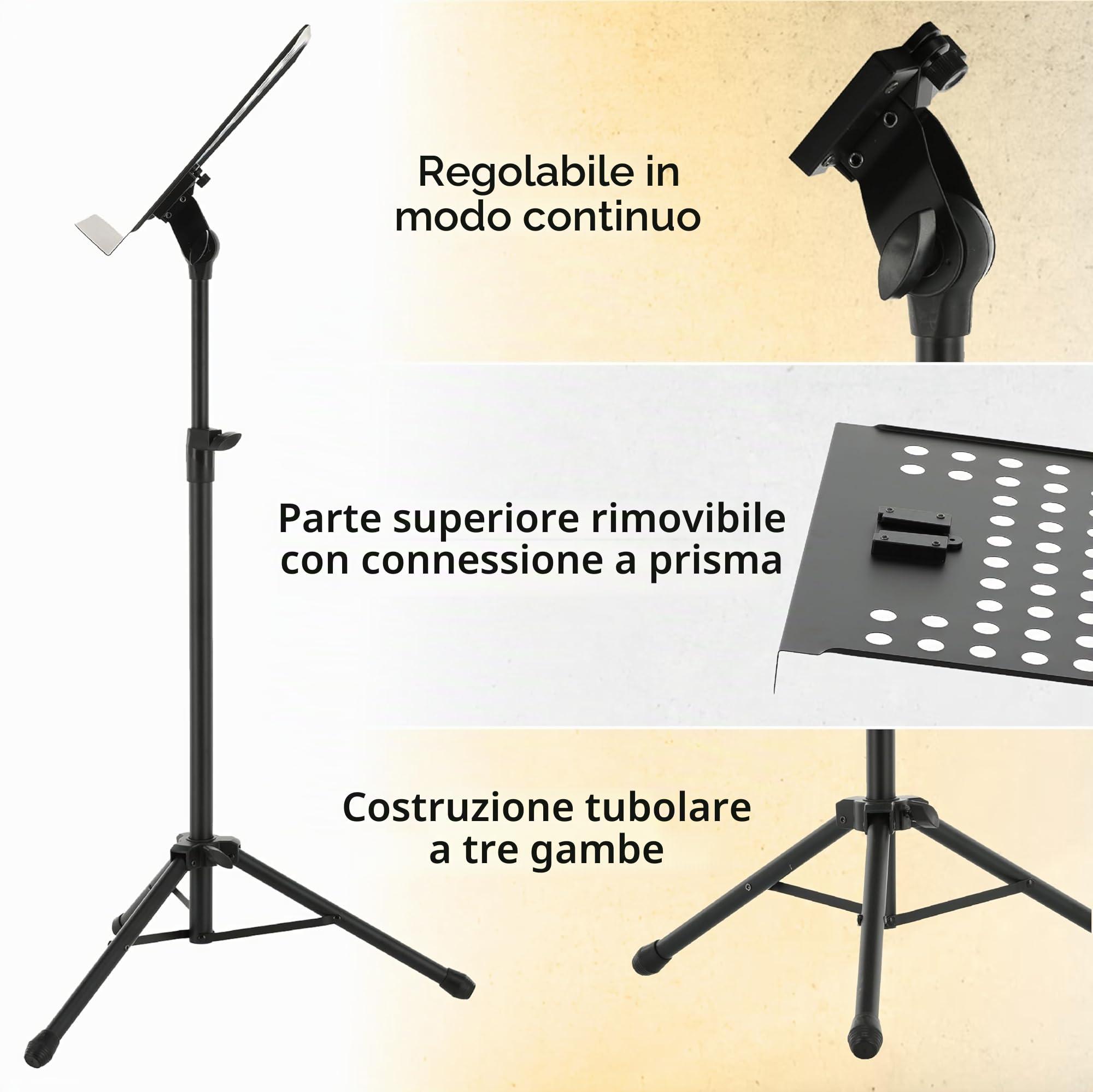 GEWA leggio per orchestra - Metallo - pieghevole - Piastra perforata e rimovibile - ABS e connessione a prisma - Altezza 67-120 cm - Peso 3,8 kg - nero