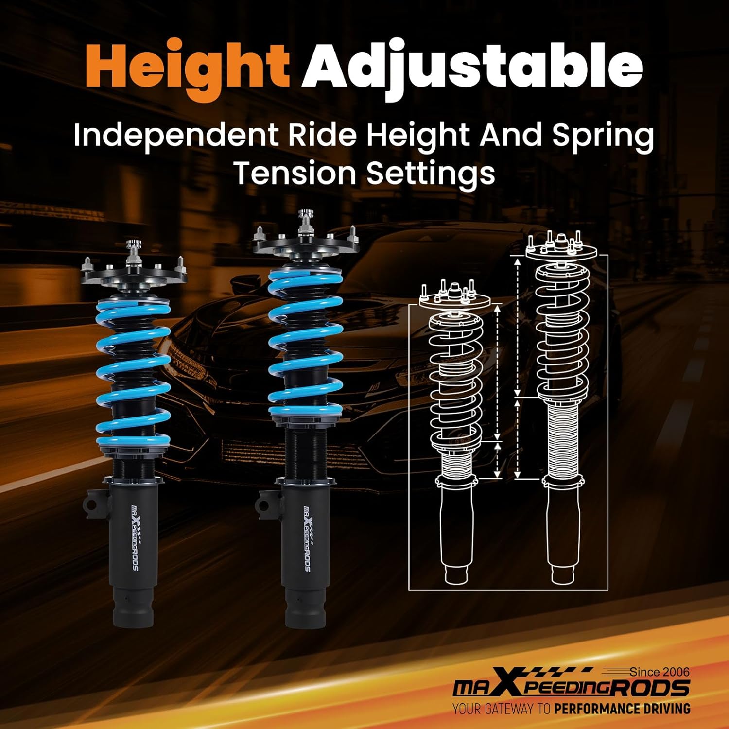 maXpeedingrods Coilovers for Honda Civic Hatchback 2016-2021, 24 Level Damper Adjustable Coilovers Suspension Kit, Height Adjustable Shock Absorber Struts, T6 Upgraded Lowering Kit Blue