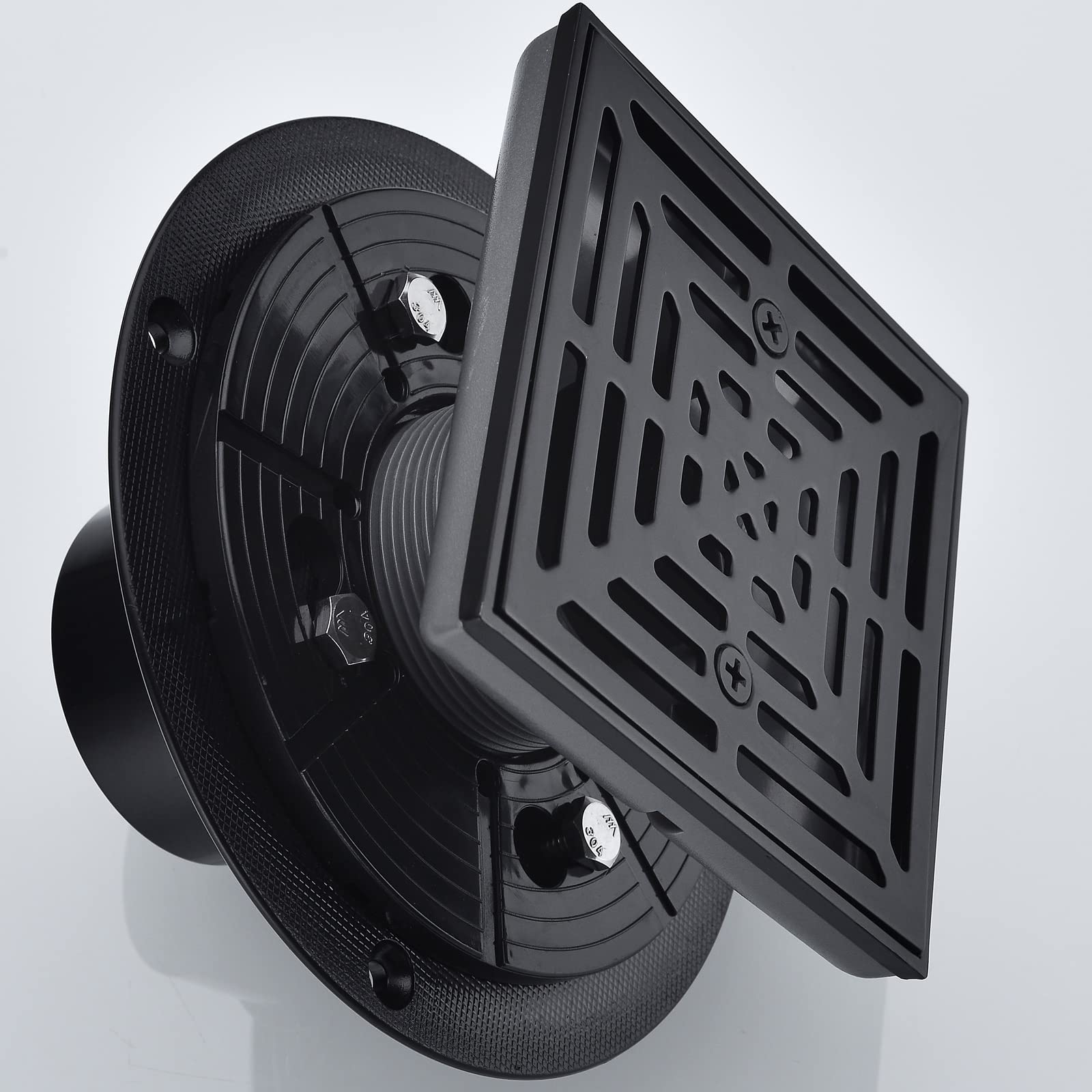 4 Inch Square Shower Drain - SUS 304 Stainless Steel Floor Drain With Removable Cover, Matte Black, High Flow - View #7