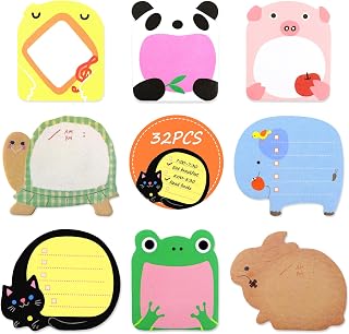 Qufiiry 32 Small Cute Animal Sticky Notes, 640 Pcs Animal Notepads, Sticky Notes, Animal Sticky Notes for Party Bags, Gifts for Study, Home, Office