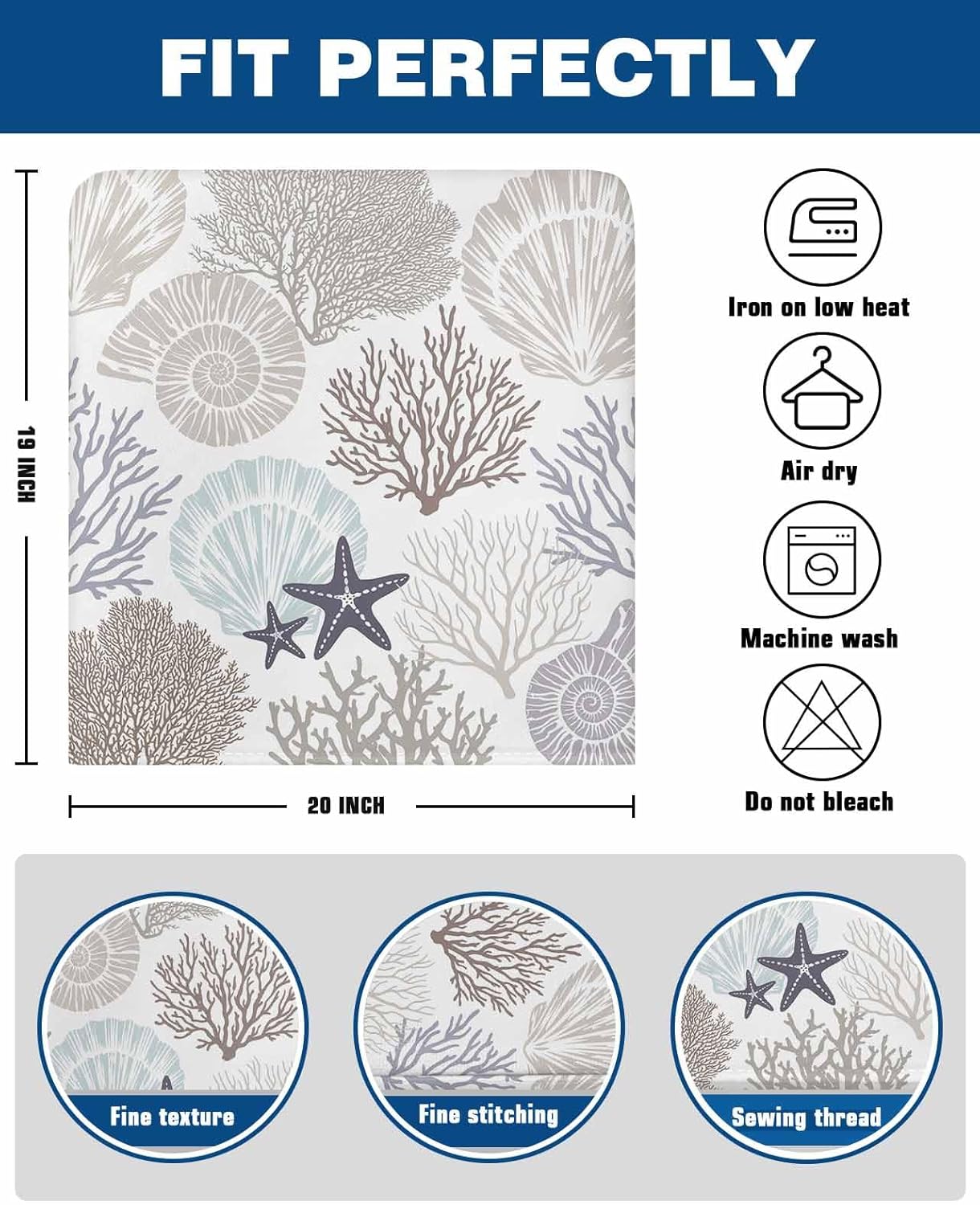 Grey Brown Coral Chair Back Cover, Summer Beach Starfish Dining Chair Protector Covers, Ocean Nautical Coastal Chair Covers Removable Chair Slipcovers for Weeding Banquet Party 19"x18", 4 Pack