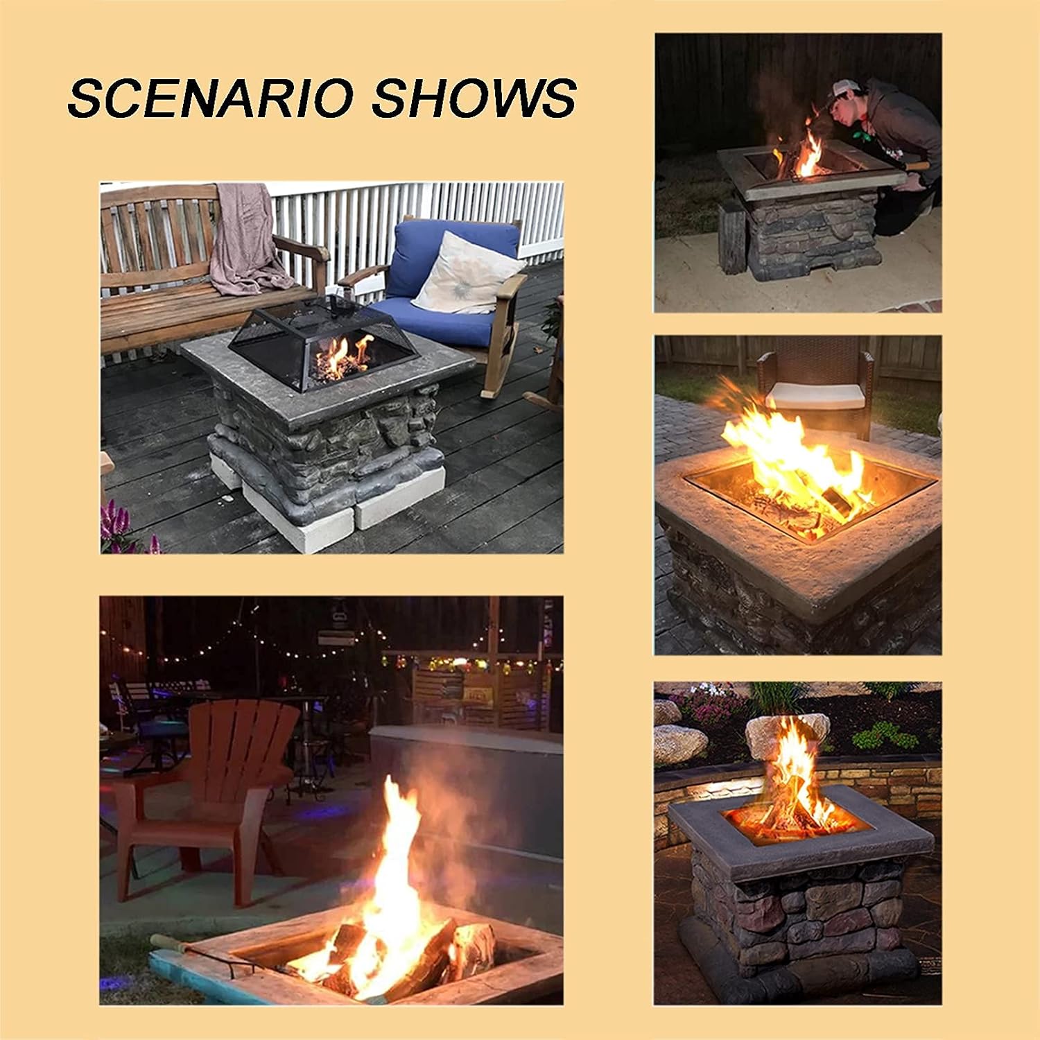 Fire Pit Outdoor Garden Terrace Square Brazier, fire Pit Table with Barbecue Grill, Courtyard Wood fire Pit