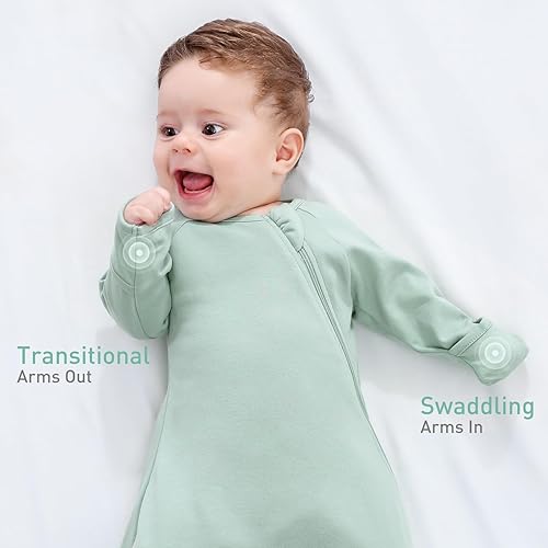 Miniatura 2 de Saco de Transición para Bebés Recién Nacidos con Brazos Arriba, Mangas Largas, Puños con Mitones, Paquete de 2, 0-3 Meses, Saco de Dormir Vestible,