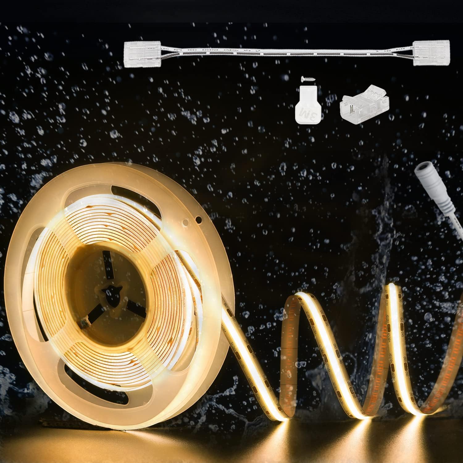 PAUTIX Tira de luz LED COB IP65 impermeable de 32.8 pies / 10 m, 5040 LED, blanco cálido 3000 K, cinta LED CRI90+ flexible de alto lúmenes, súper brillante DC24V, para proyectos de iluminación de