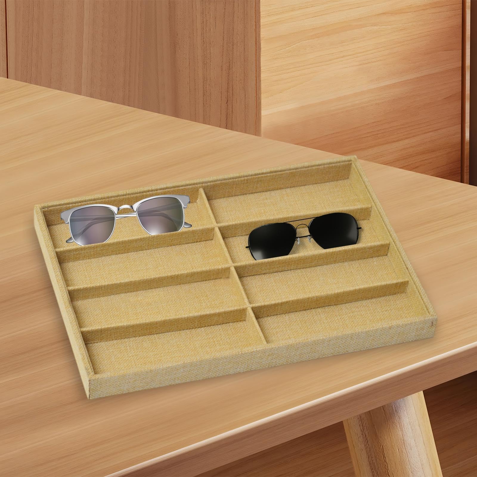 jojomis Eyewear Storage Box Sunglasses Organizer Watch Holder Eyeglasses Display Case for Apartment Linen Tray