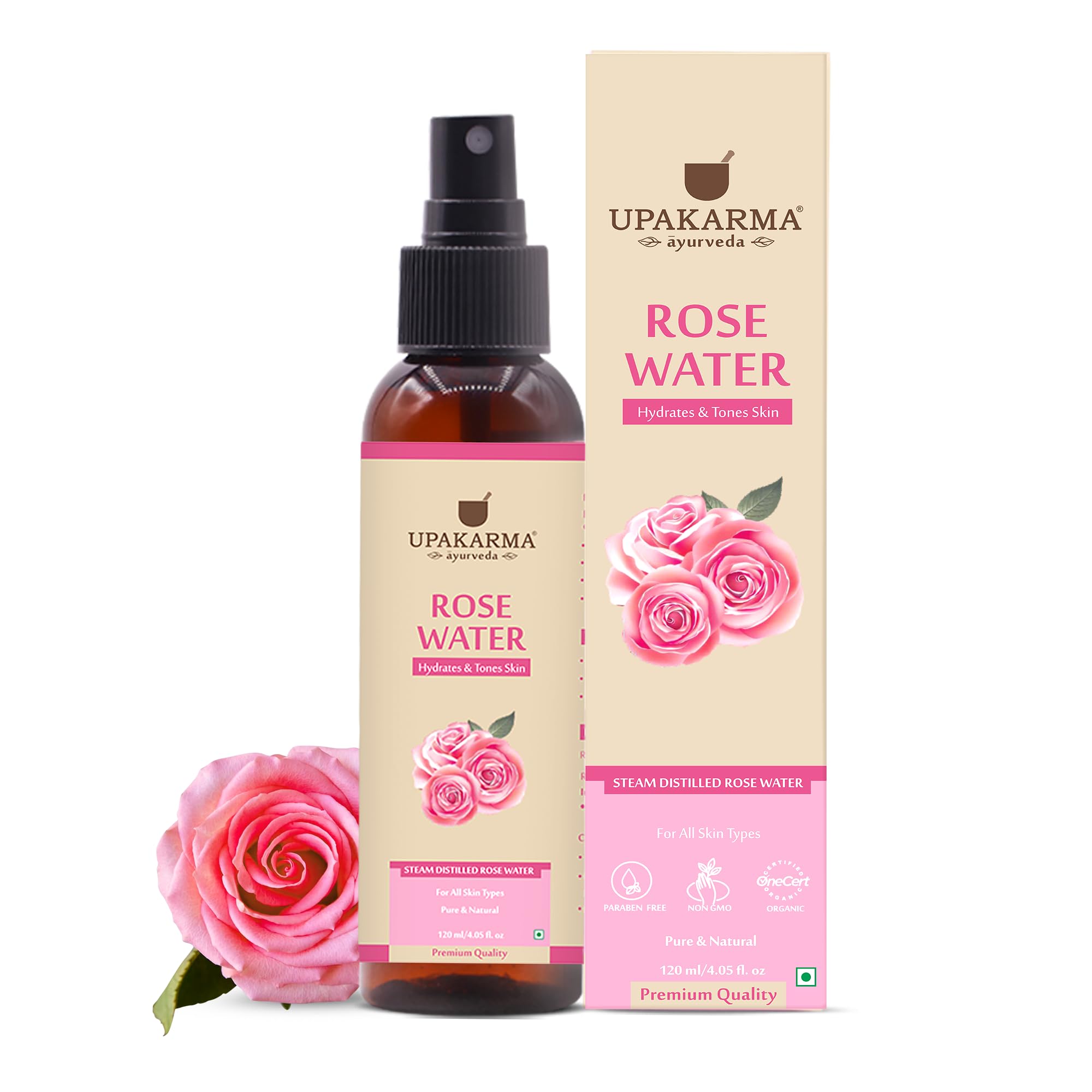 Upakarma Ayurveda Premium, Pure And Natural Rose Water Spray For Face, Gulab Jal, 120 Ml- Pack Of 1
