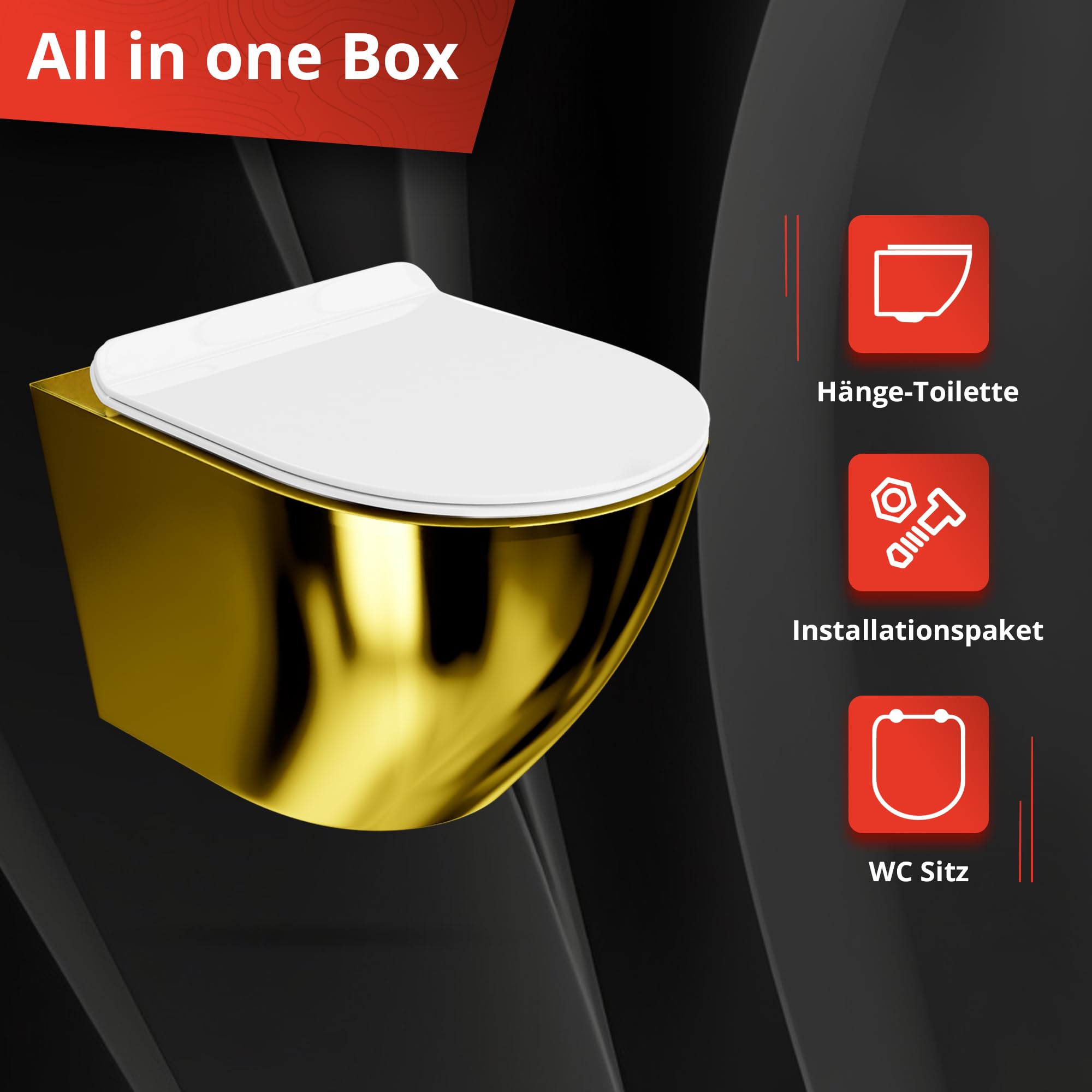 Lavita LAV 101 - Elemento da parete per WC 40 cm + parete sospesa per WC SOFI SLIM GOLD/WHITE senza bordi + pannello di controllo LAV 200.3.5 oro, set completo | cassetta di risciacquo da incasso | WC