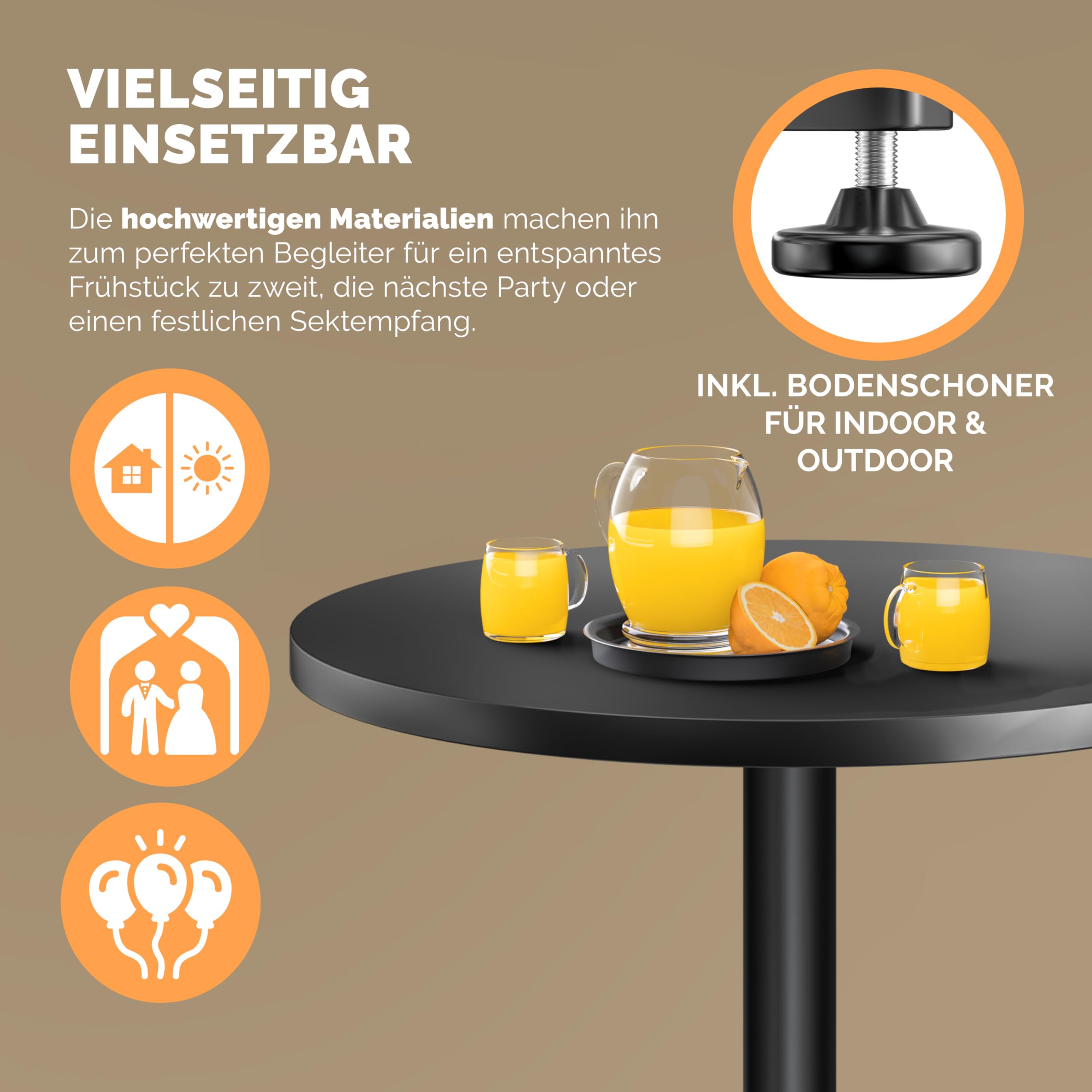 Casaria® 2in1 Stehtisch Höhenverstellbar 70 cm / 115 cm Hoch Aluminium Ø 60 cm Rund Wetterfest Outdoor Indoor Camping Bistrotisch Balkonmöbel Schwarz