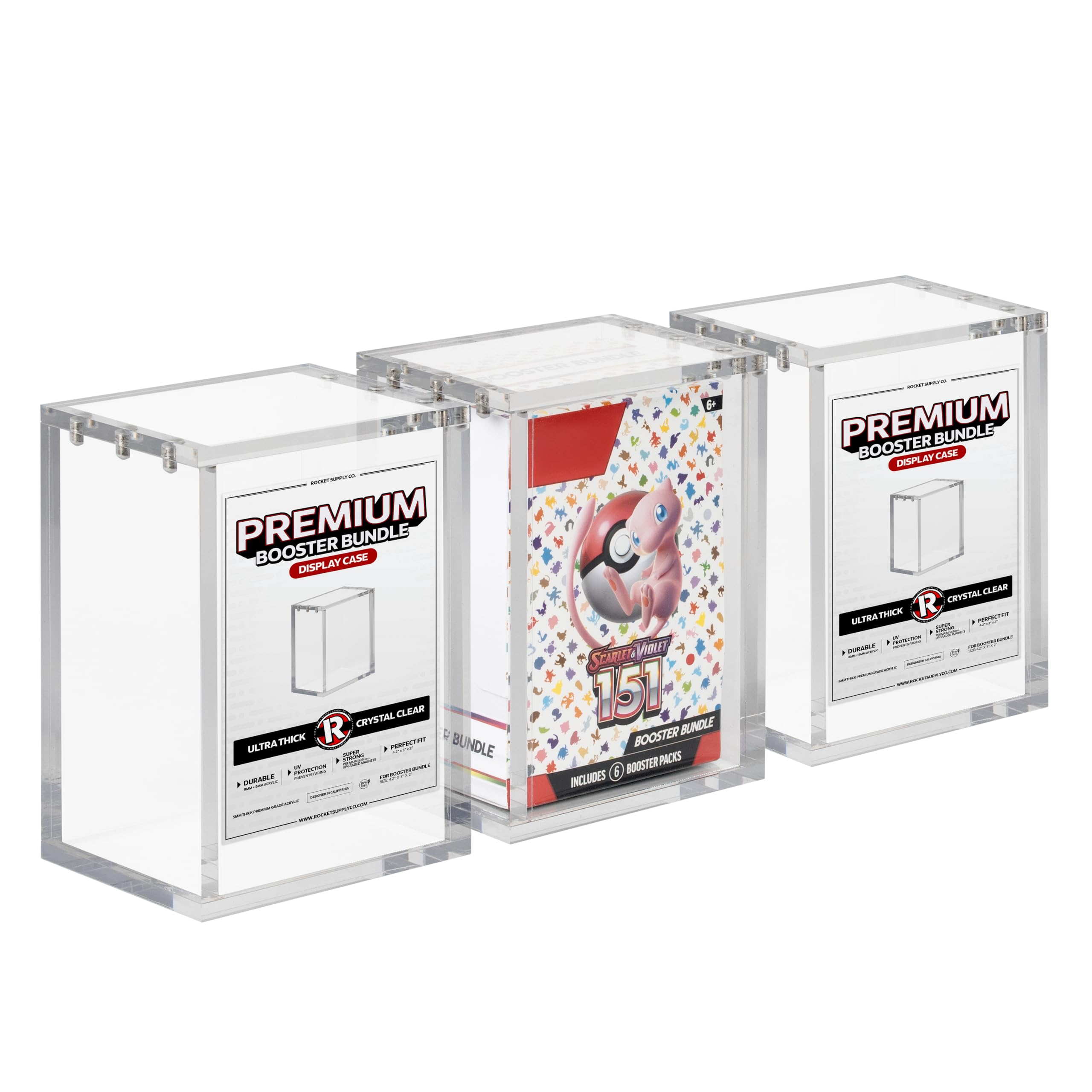 Amazon.com: Rocket Supply Co. (3-pack) Premium Booster Bundle Magnetic  Acrylic Display Case | 8mm + 5mm Acrylic