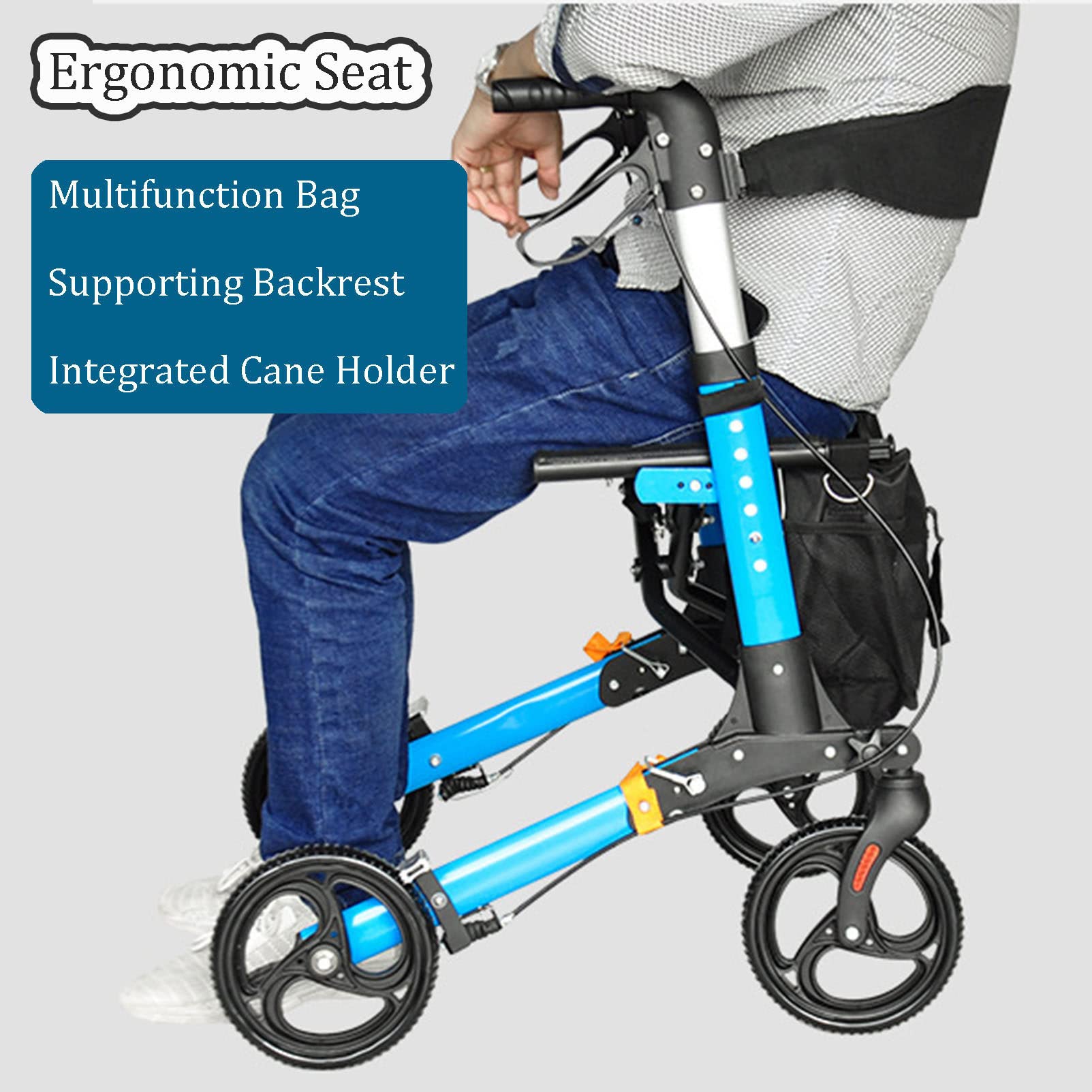 Deambulatore per Anziani Pieghevole, con Seduta e 4 Ruote, Rollator per Adulti o Disabili, Alluminio, Leggero