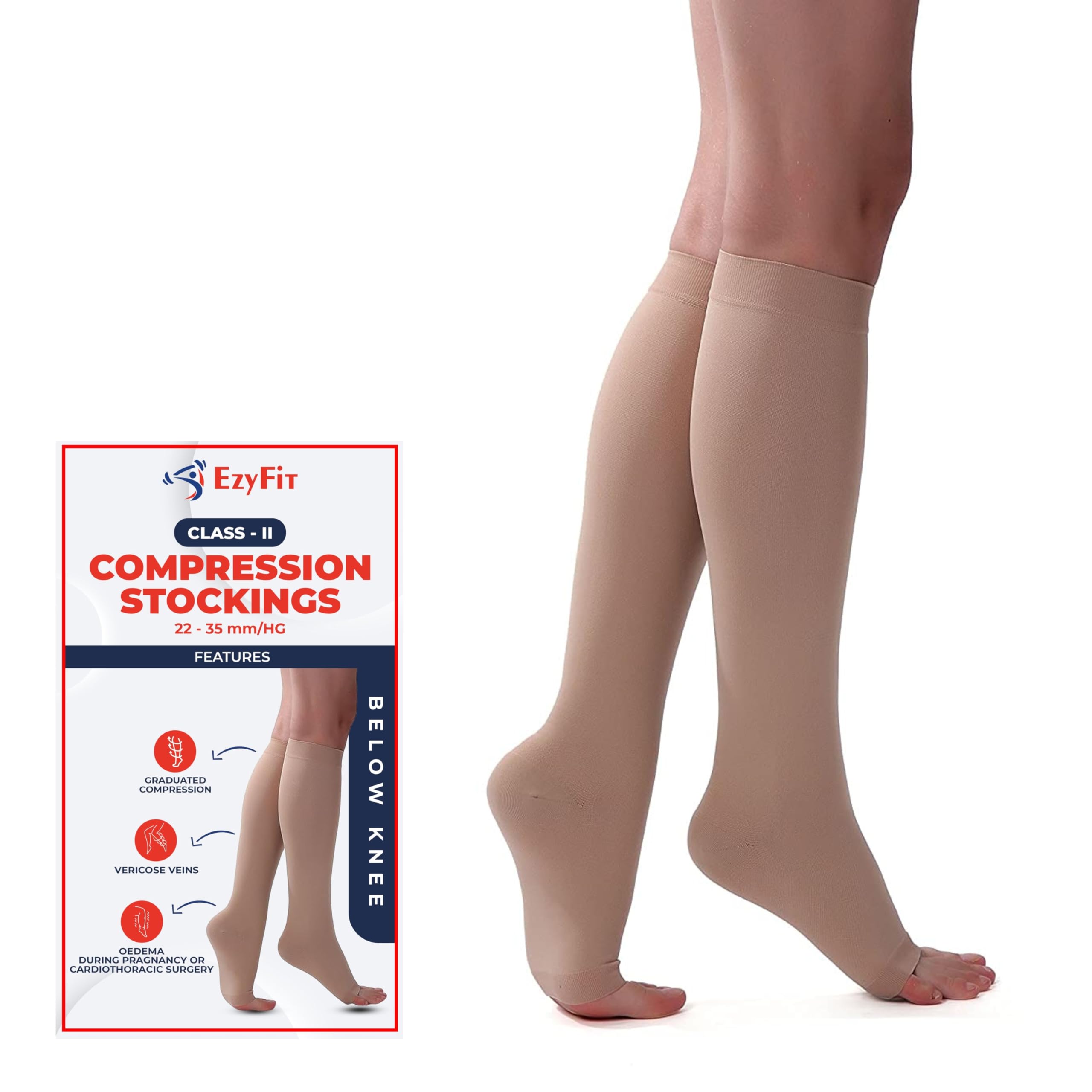 EZYFIT Class II Compression Stockings Below Knee for Varicose Veins | Class 2 Knee Length |Compression Socks Class II | Varicose veins stockings For men and women | 22-35mm/Hg (2X-Large)