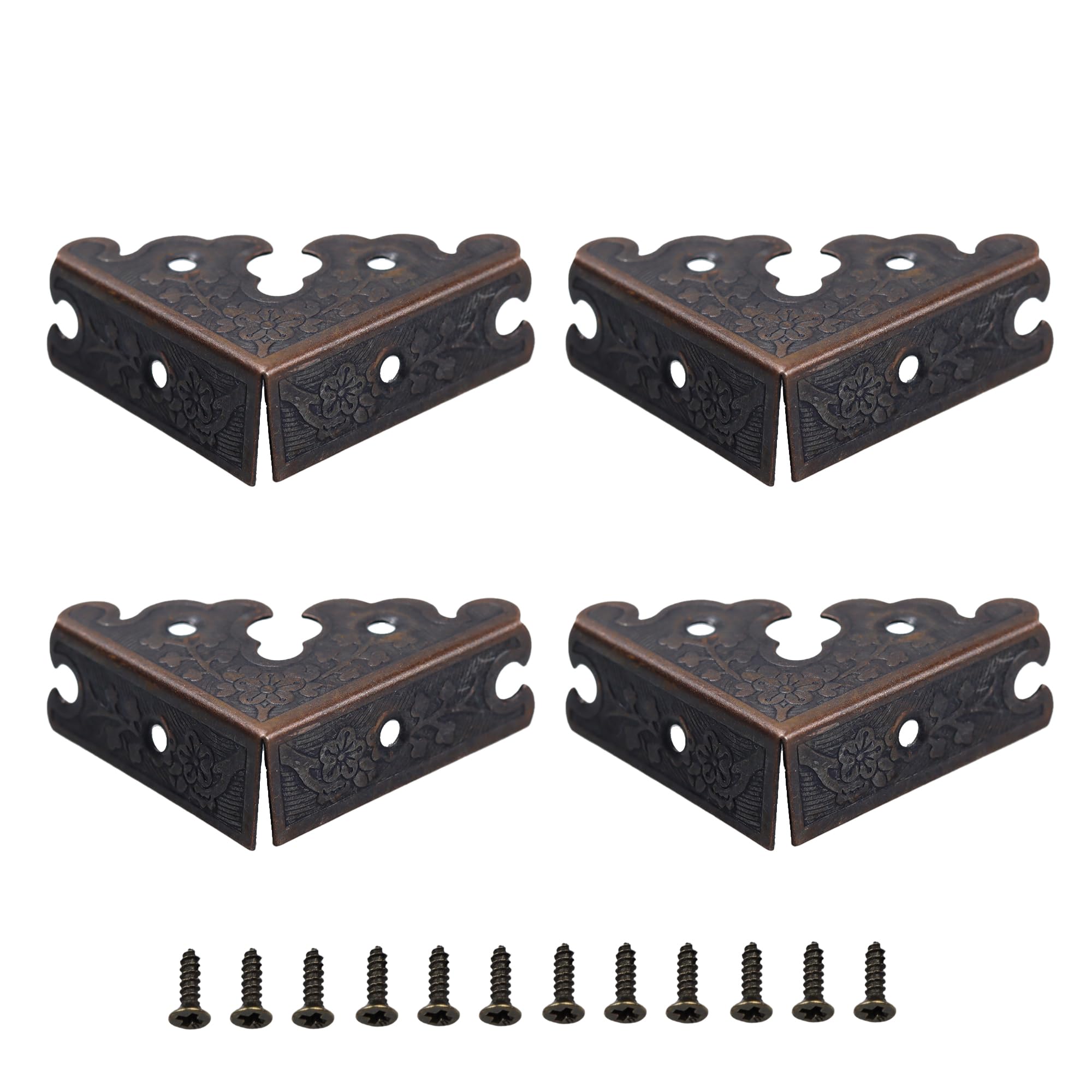 4Pcs 1.37"x1.37" Furniture Corner Protectors, Vintage Corner Guard Metal Edge Guards Decorative for Jewelry Box Cabinet Wooden Case with Screws, Red Bronze-image-44
