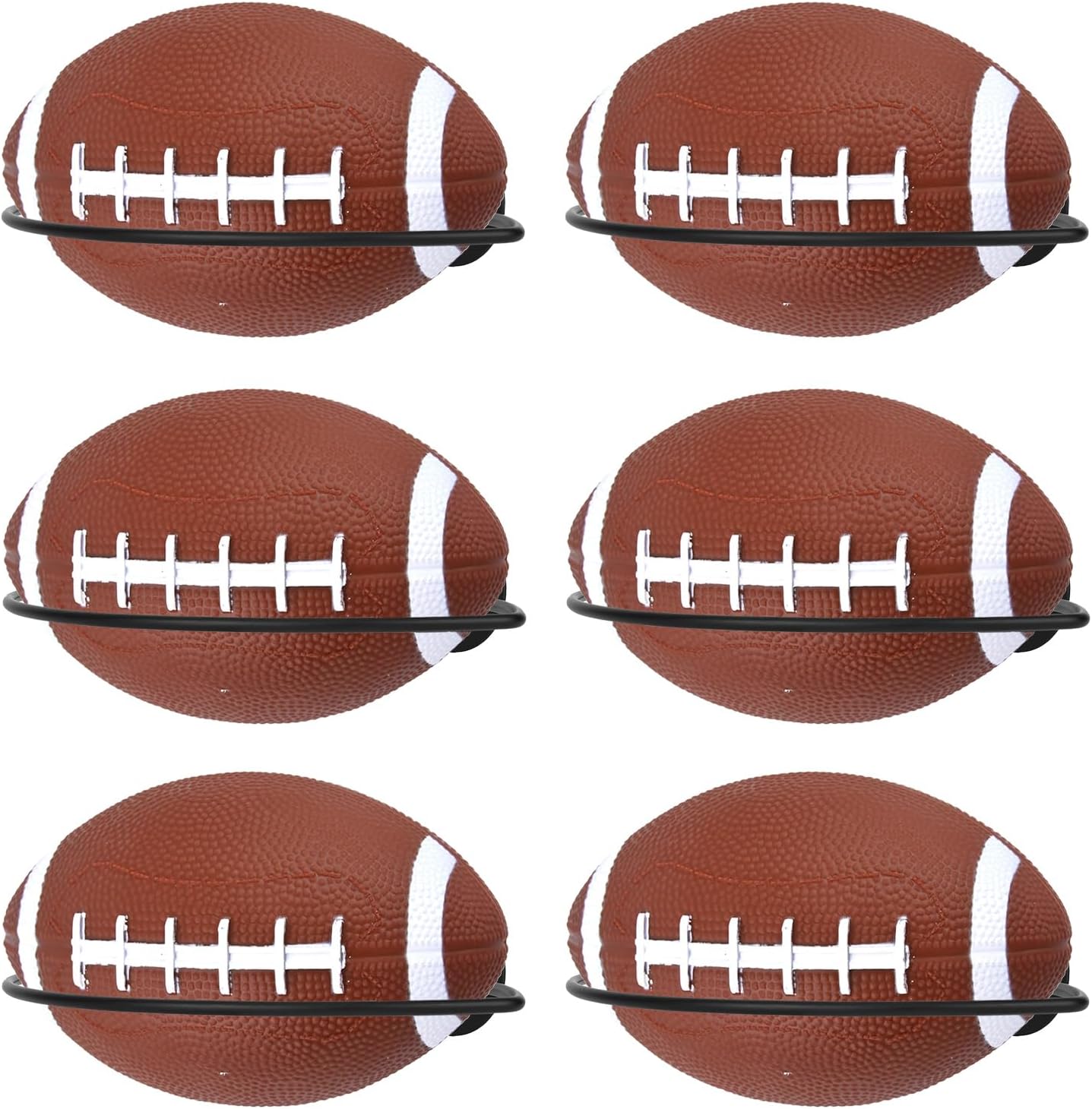 6pcs Football Wall Mounts, Metal Football Display Stand Sports Ball Holder with Screws for Room Decor Garage Organization Man Cave Home Gym