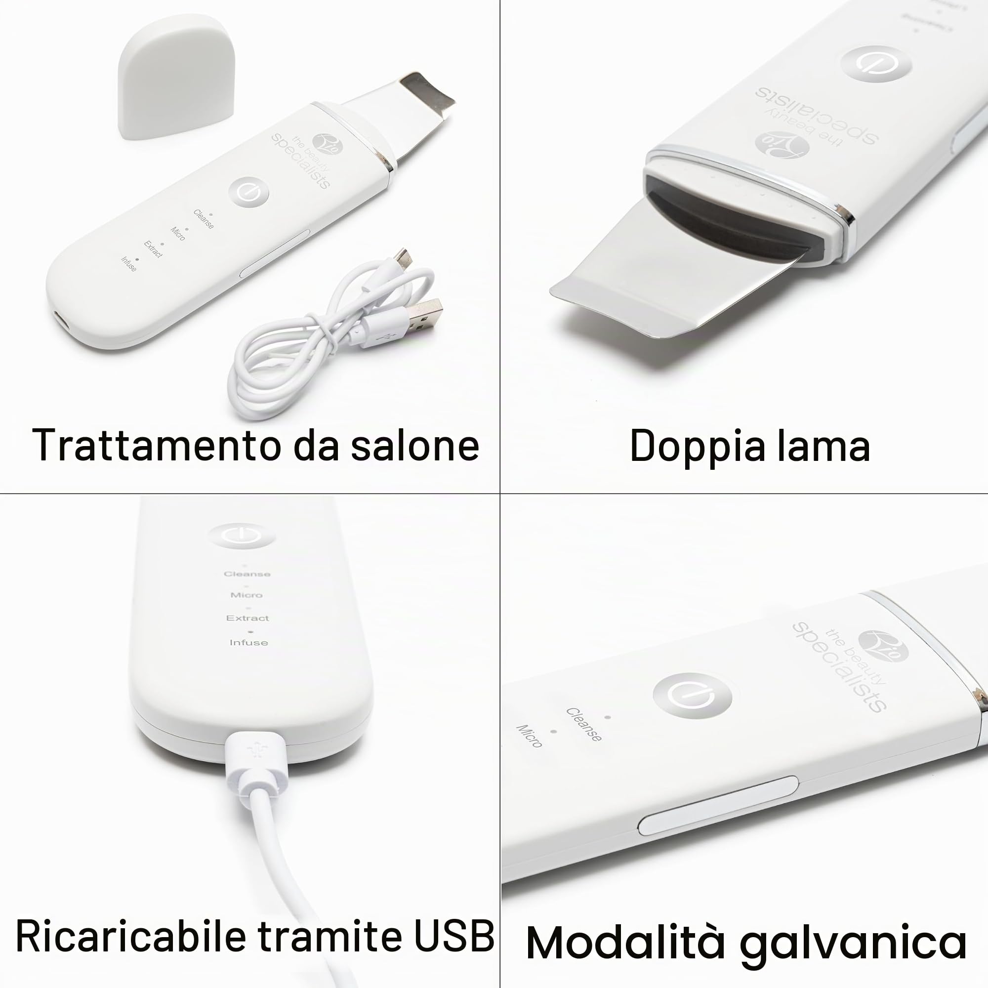 Rio The Beauty Specialist Pulizia del viso elettrica, Pulizia pori in profondità, Frequenze ad alta intensità esfoliano delicatamente, aspiratore sebo, USB FASC2