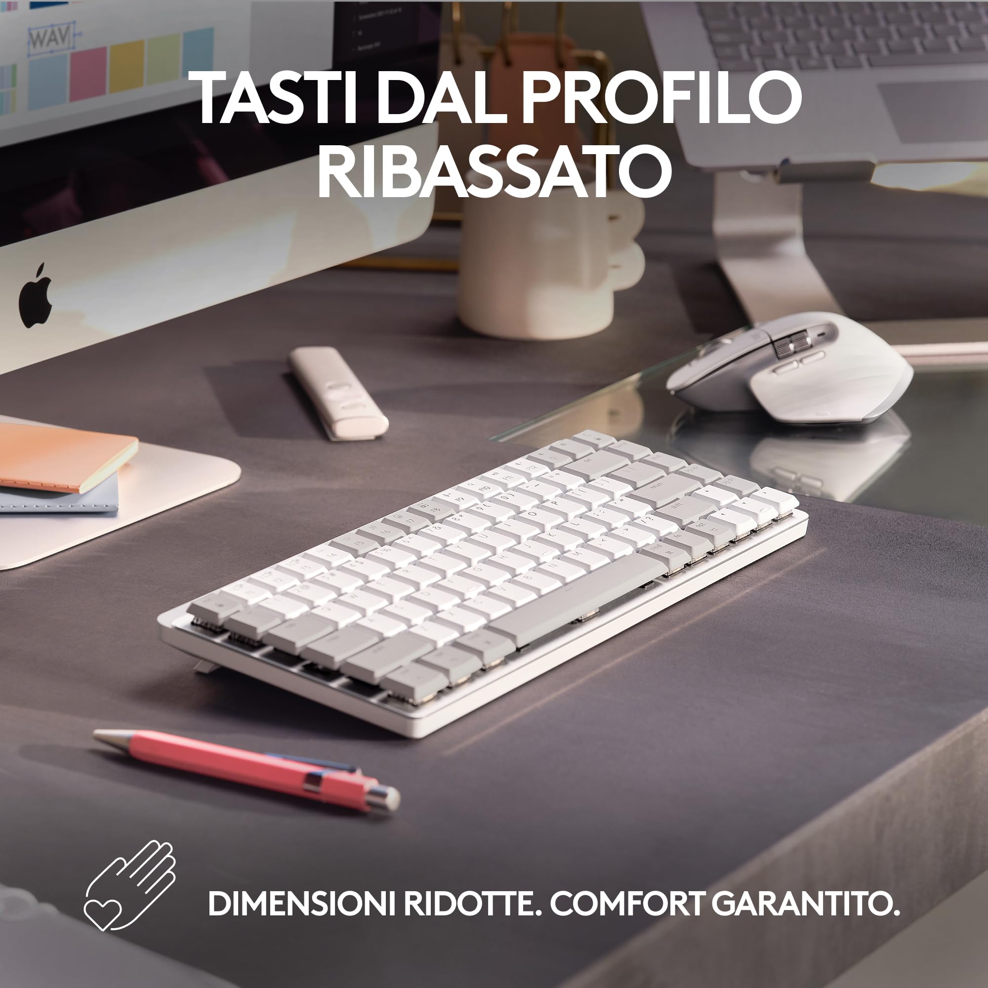Logitech MX Mechanical Mini Tastiera Retroilluminata Wireless per Mac | Switch a Basso Profilo, Tasti Tattili Silenziosi, Retroilluminati, Bluetooth, USB-C, Apple, iPad, QWERTY US Intl - Pale Grey