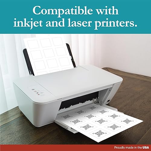 Miniatura 5 de Premium Label Supply Etiquetas cuadradas adhesivas blancas con purga  2 x 2 pulgadas  Compatible con láserinyección de tinta  (12 etiquetashoja), 25