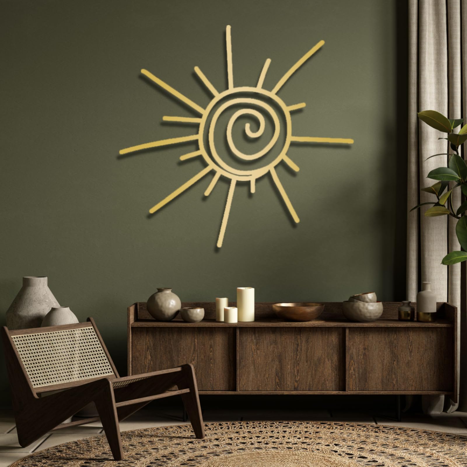 Metal Sun Wall Decor Outdoor, Large Metal Sun Wall Decor Outdoor, Metal Sun Wall Decor, Metal Sun Outdoor Decor, Sun Wall Art, Living Room, Bedroom or Outdoor Wall Hangings (35"x 33"| 90x85cm, Gold)