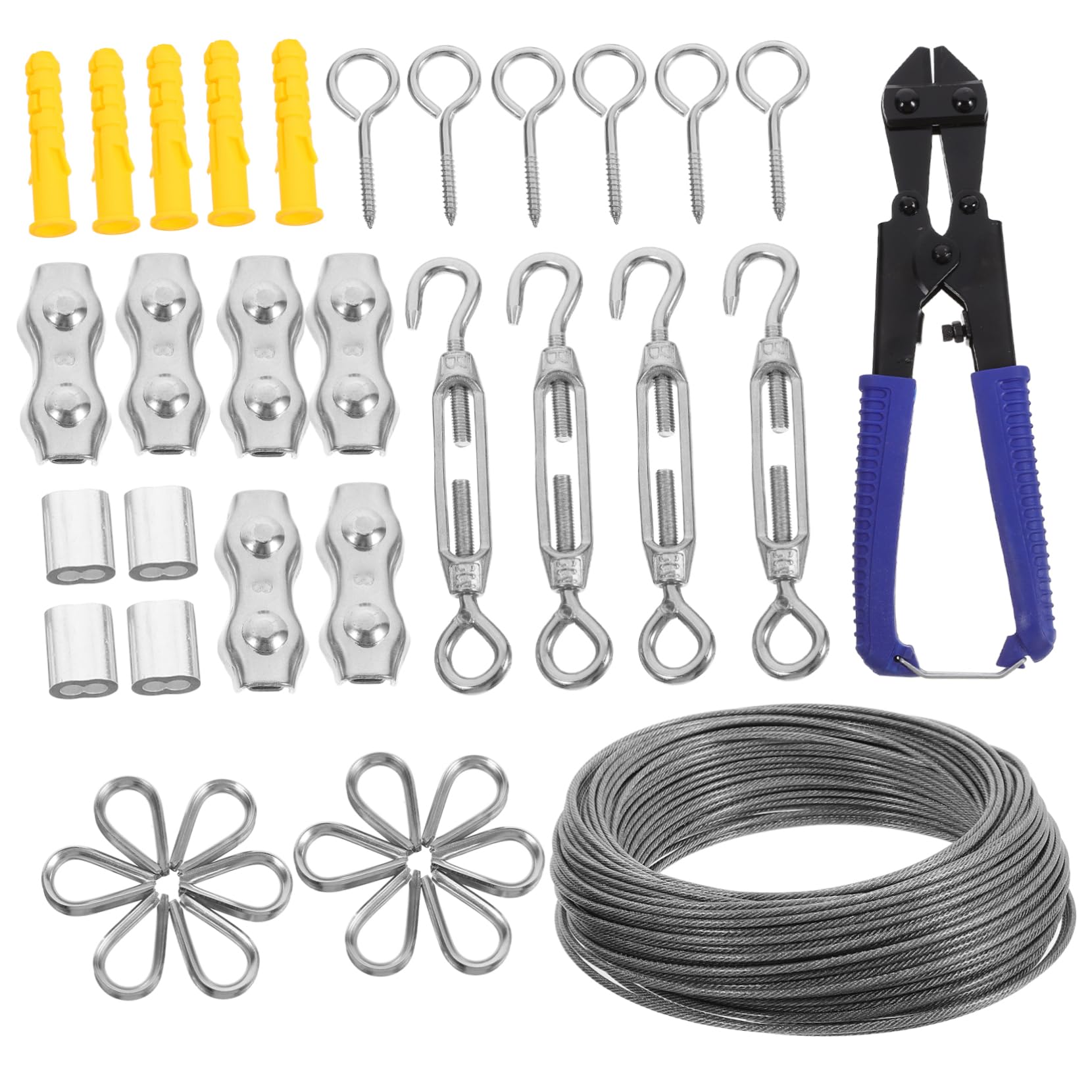 MAGICLULU 1set Stainless Steel Rope String Light Suspension Kit for Outdoor Use Flexible Wire Cable Railing System for Garden Fencing and Various Applications