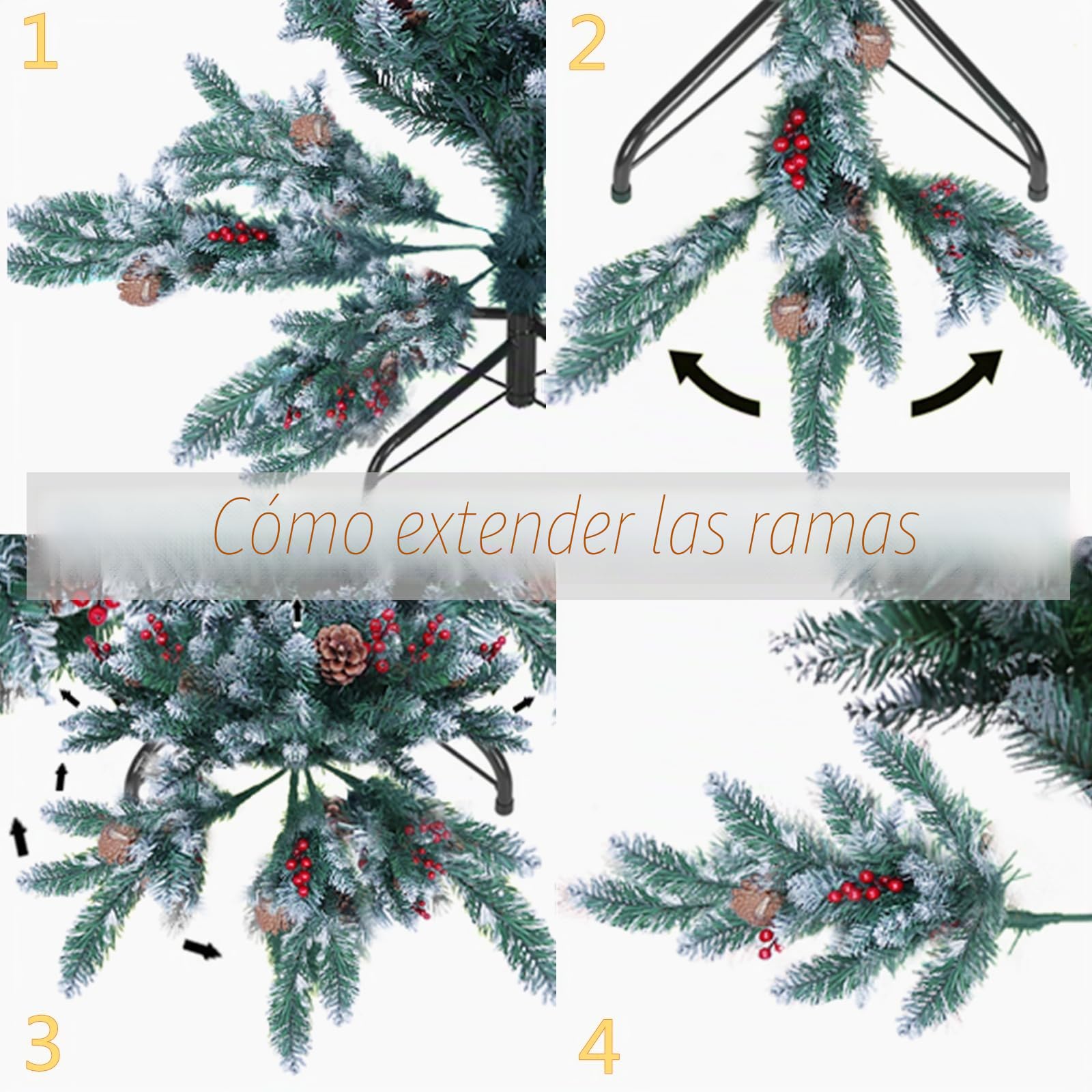 AGM Árbol de Navidad Artificial, árbol de Navidad Verde Abeto, 720 Puntas, Agujas de Pino mezcladas | Bayas Rojas | Bisagras | Base de Metal, Material de PVC, decoración del hogar Boutique 180cm