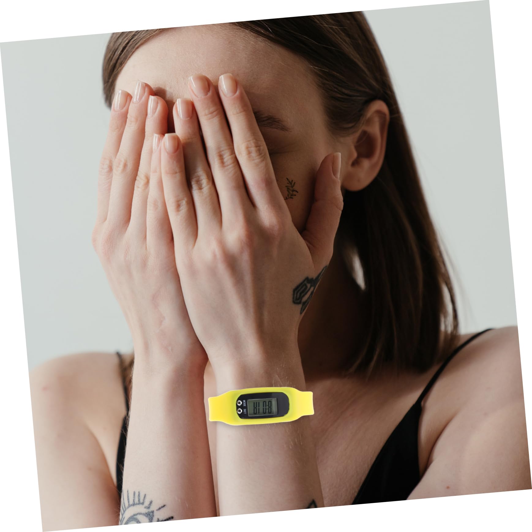 Bracelet Podomètre de Poignet en Silicone Jaune, Écran Visible