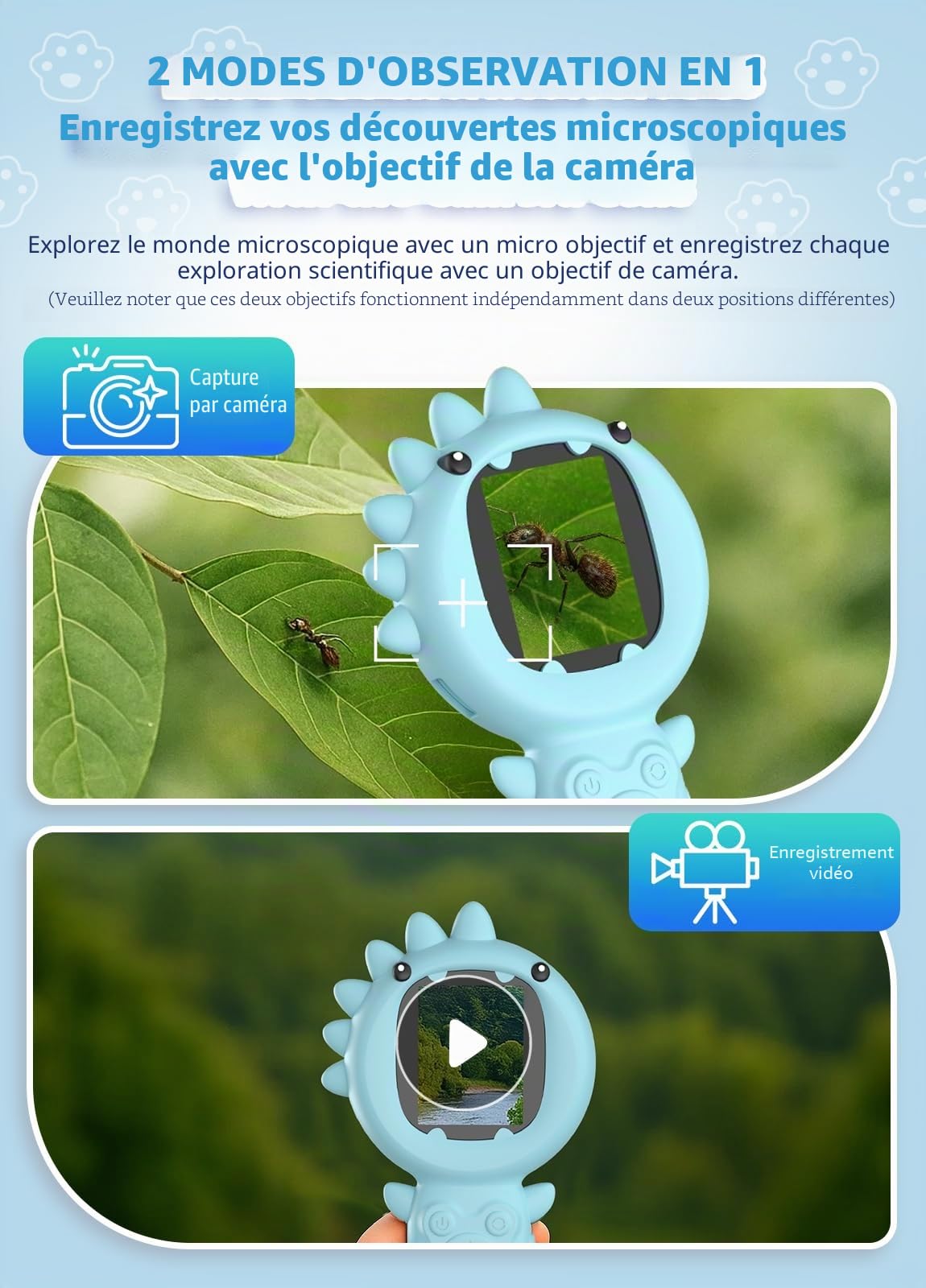Microscope PHNIXGAM pour Enfants, Mini Microscope Portable pour Tout-Petits, kit de Sciences éducatives, Cadeaux de Noël et d'anniversaire, Jouets numériques pour Filles de 3 Ans et Plus