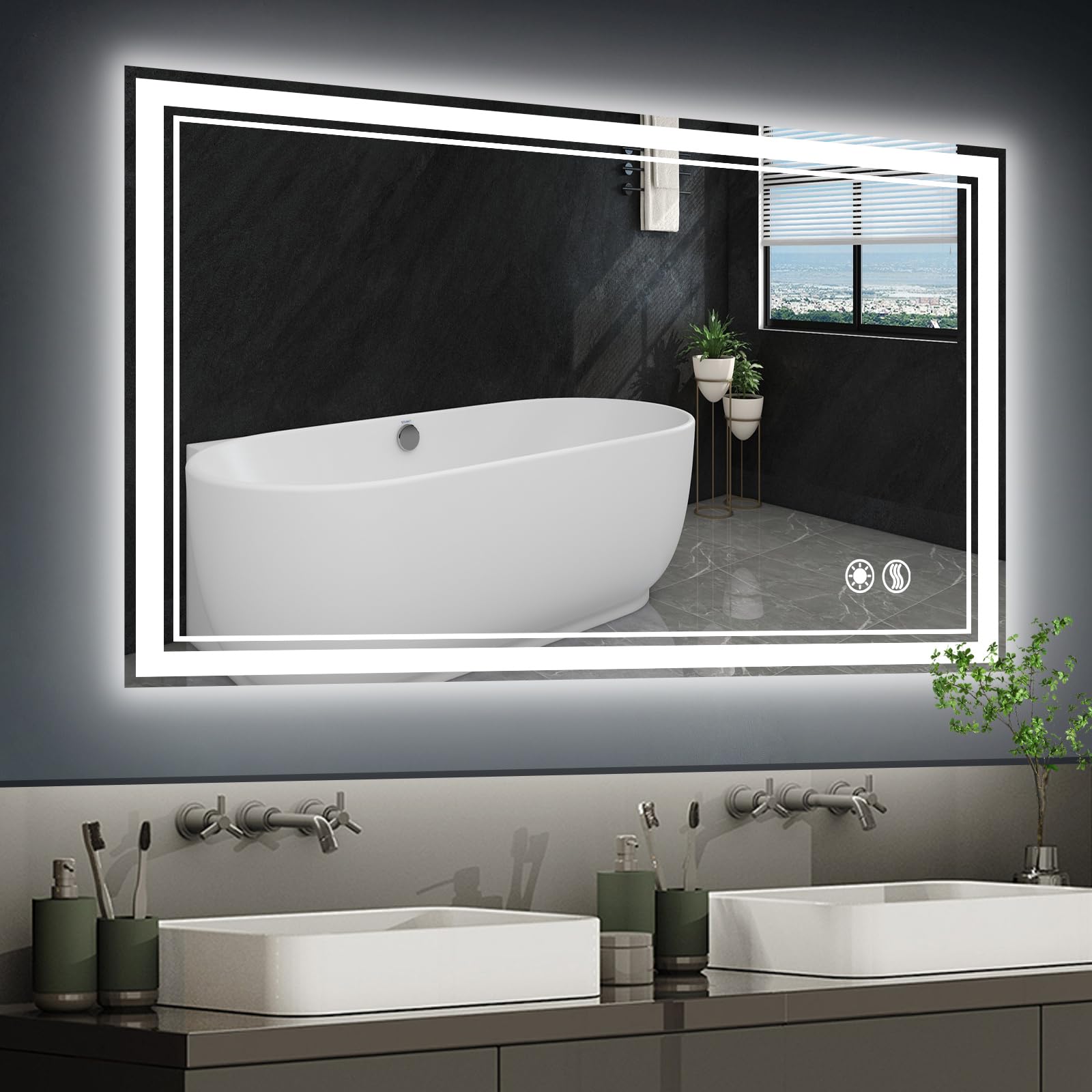 LED Bathroom Mirror 40" x 24" Bathroom Mirror with Lights Front and Backlit CRI 90+ LED Mirror for Bathroom Anti-Fog Dimmable 3 Colors Smart Mirror Memory Function Wall Mounted Horizontal/Vertical
