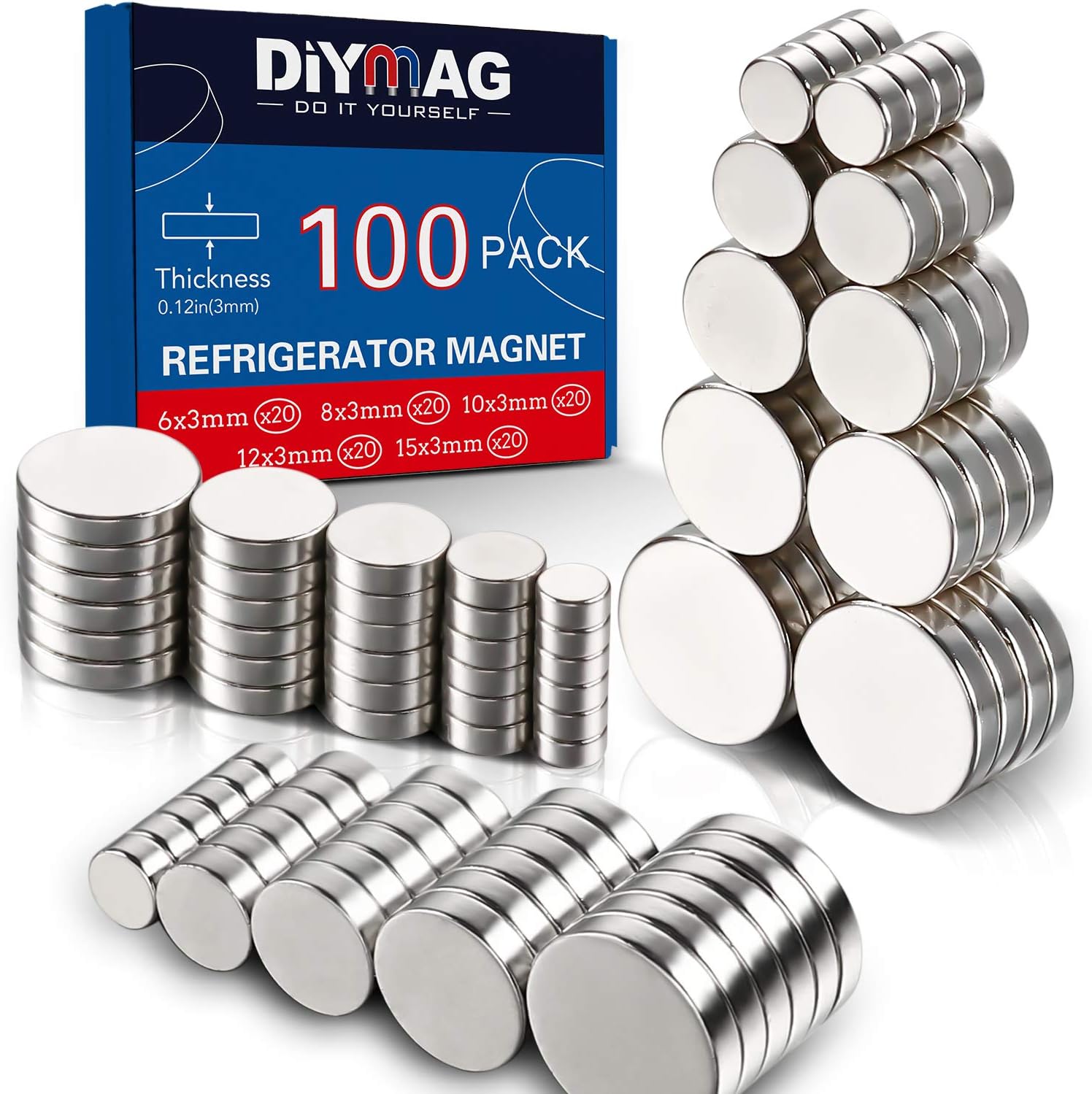 DIYMAG 3MMMix 100 Piece Refrigerator for Office, Hobbies
