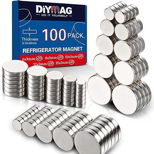 Vista 18 de DIYMAG 200 imanes de nevera de níquel cepillado prémium para nevera, imanes de oficina, plata, 0.236 x 0.118 in