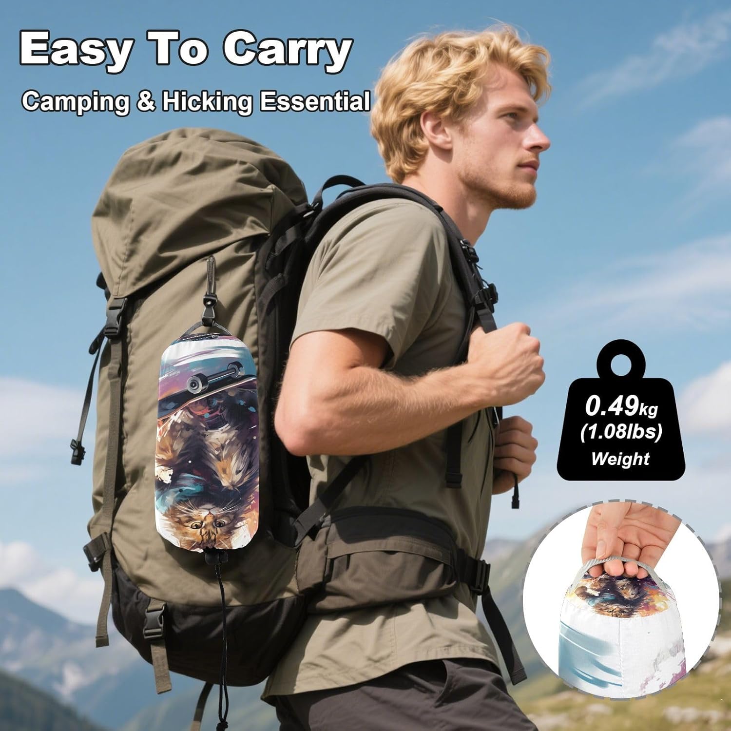 ALAZA Cat Skating Funny Camping Hammocks Single or 2 Person 500 lbs Portable Parachute Travel Hammock w/Tree Straps for Hiking Backpacking Indoor Outdoor