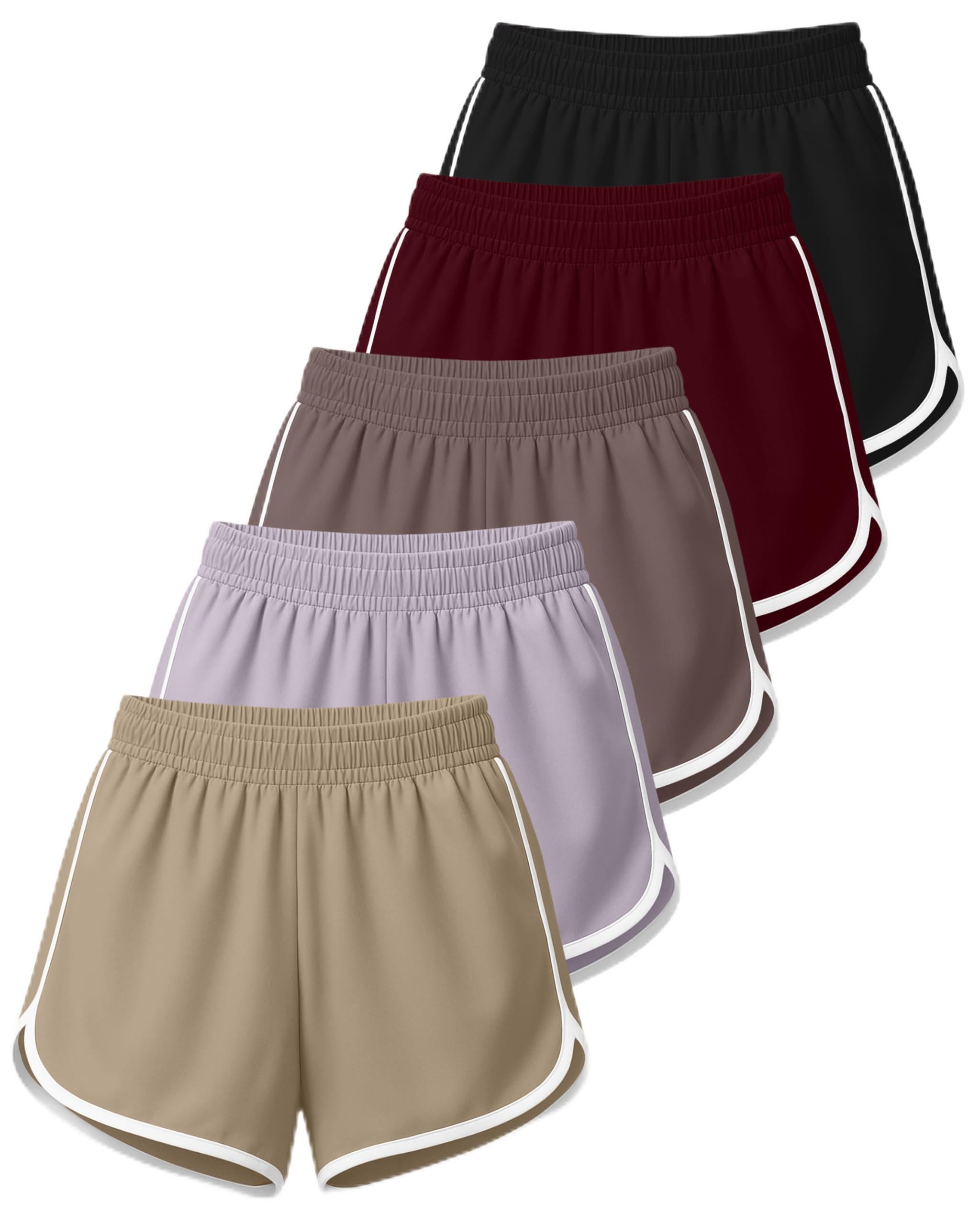 Real Essentials 5 Pack: Women’s Dry-Fit Dolphin Shorts – Athletic Running Workout Gym Lounge Active Casual (Plus Available)