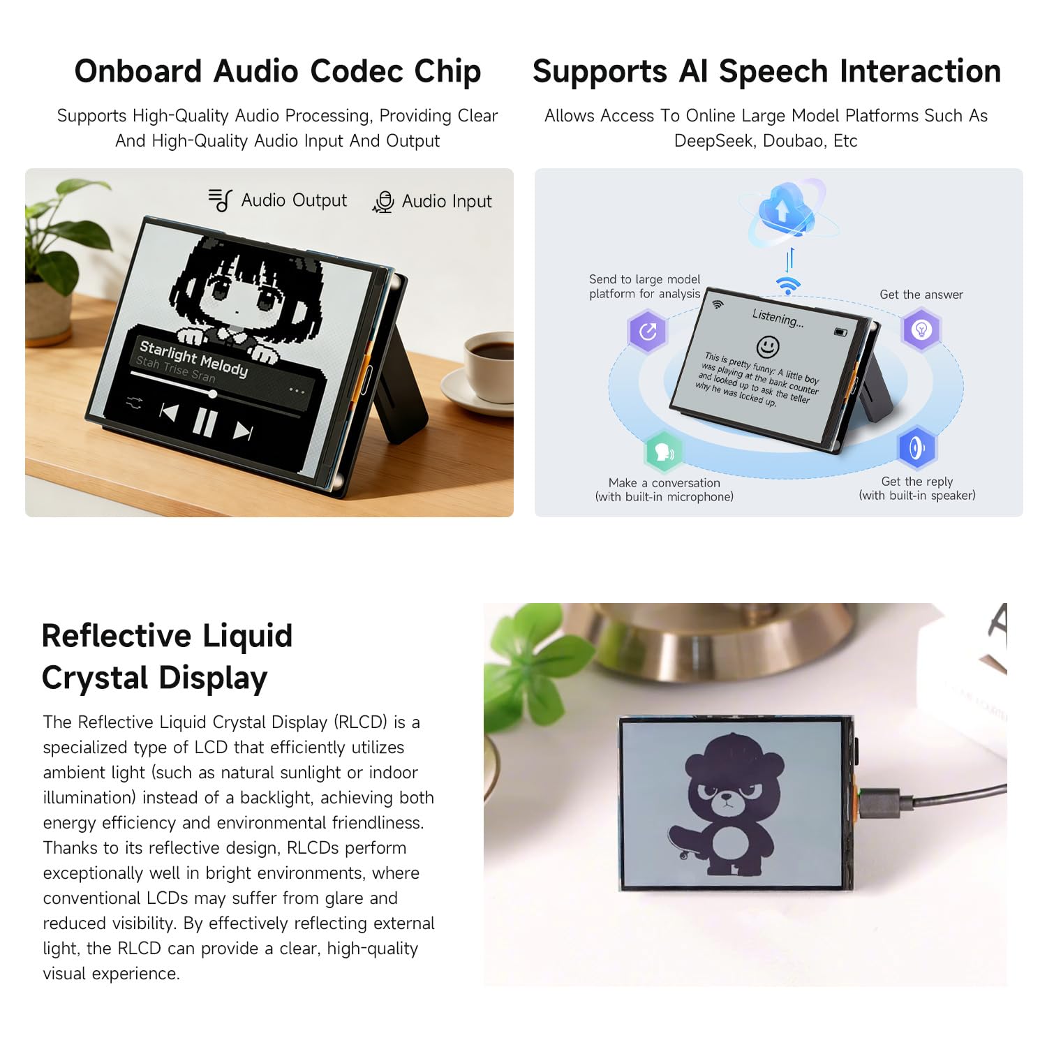 Waveshare ESP32-S3 4.2inch RLCD Development Board, 300 x 400 Resolution, Supports Wi-Fi & BLE Dual-Mode Communication And AI Voice Interaction, without Batt
