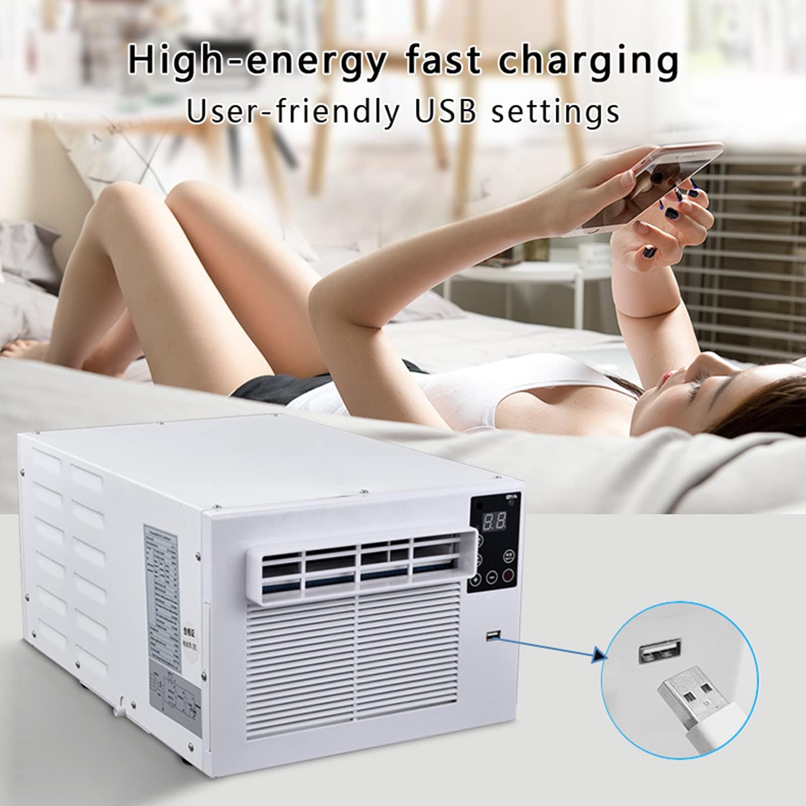 Klimatyzator Przenośny, 280W Mini Split Klimatyzator Chłodzący, Bez Urządzenia Zewnętrznego, Inteligentny Czas Rezerwacji, Klimatyzator Okienny z Pełnym Widokiem Okna, do Sypialni, Mieszkań