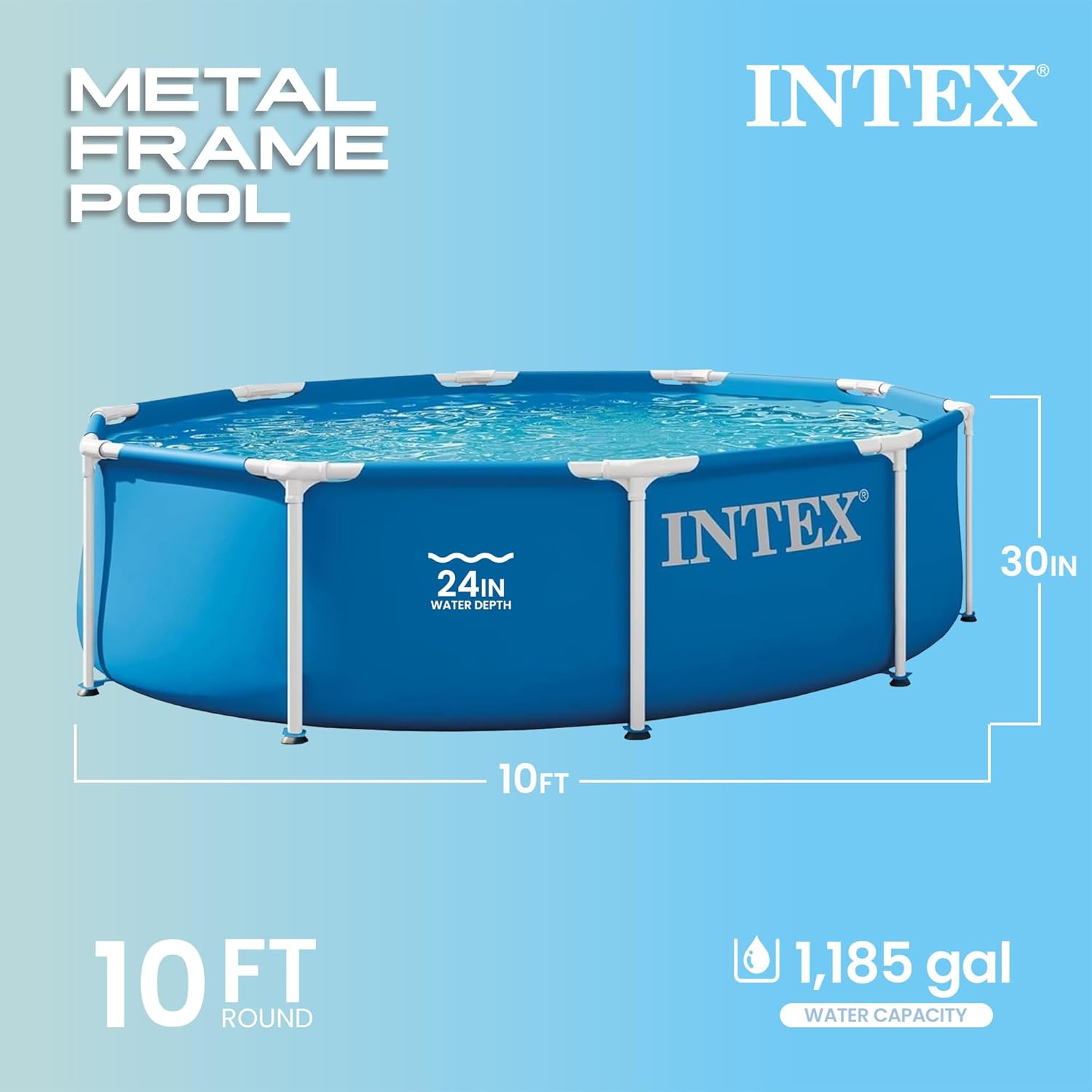 INTEX 28200EP 10Ft X 30In Metal Frame Above Ground Swimming Pool, Pool Only (Pump Not Included)