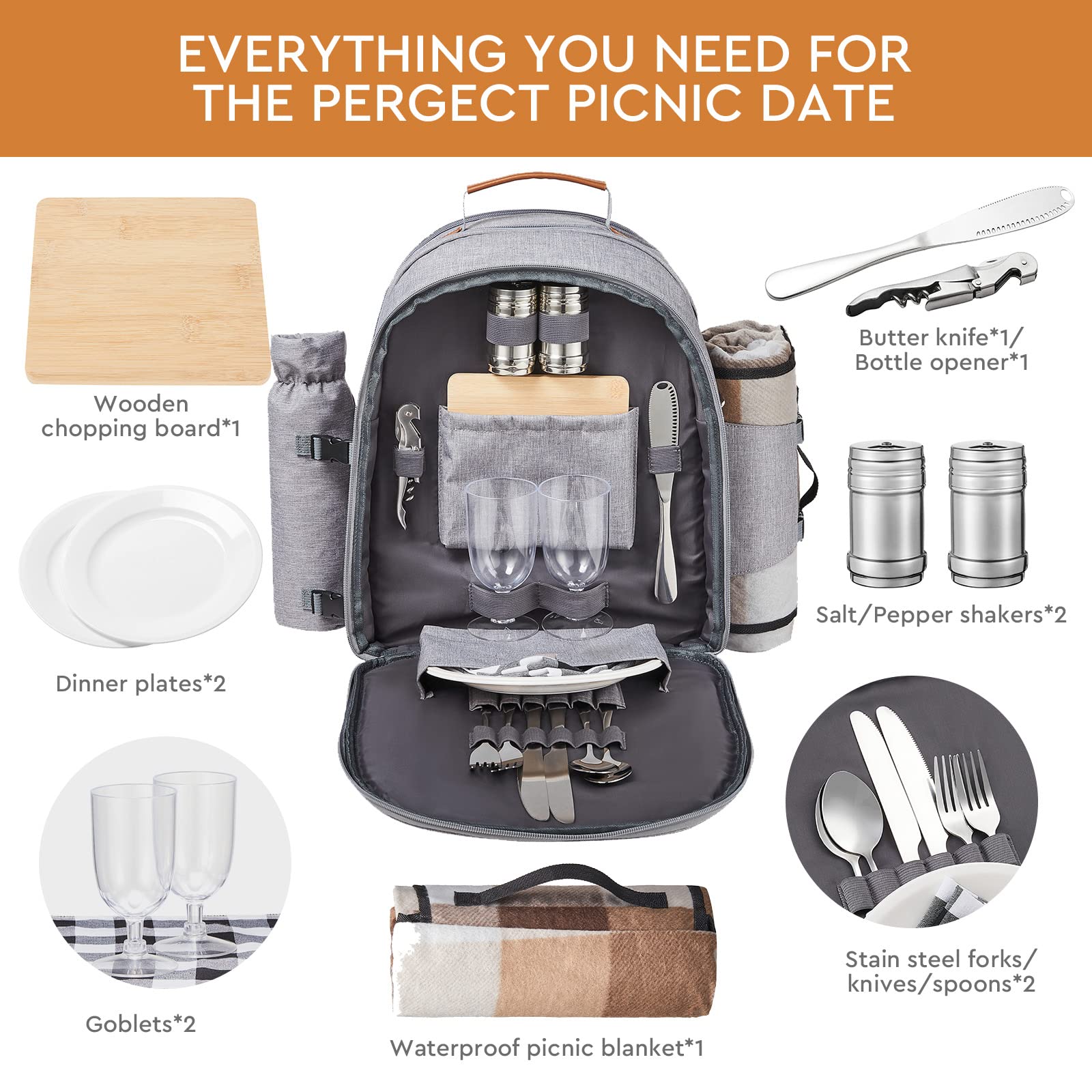 AW BRIDAL Mr and Mrs Insulated Picnic Backpack Bag for 2 Person with Waterproof Cooler Compartment, Engagement Newlywed Anniversary Wedding Gifts for Couple, His and Her Gifts