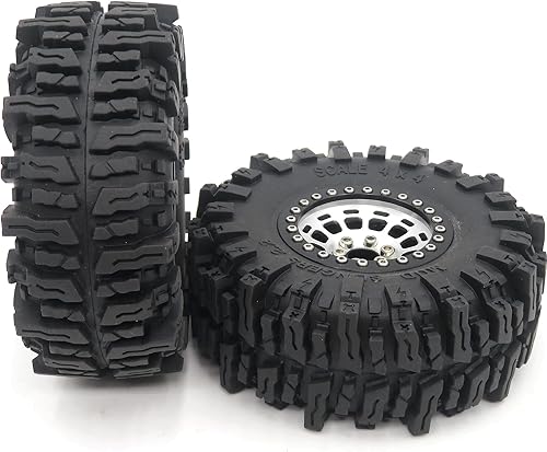 Miniatura 4 de HOBBYSOUL 2.2 Beadlock - Ruedas y neumáticos de 4.88 pulgadas, 2.2 neumáticos y 2.2 ruedas plateadas y negras para Gen8 Everest Gen 7 ProAxial Capra