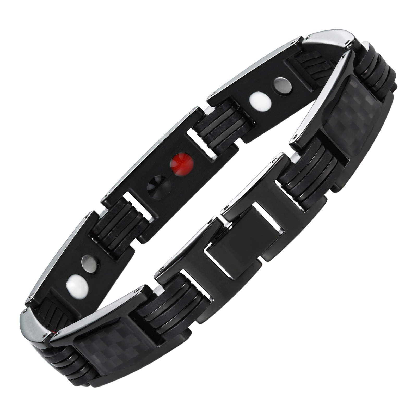 Urban-Jewelry - Bracciale rigido da uomo in titanio con maglia magnetica in fibra di carbonio, lunghezza 22 cm (nero).