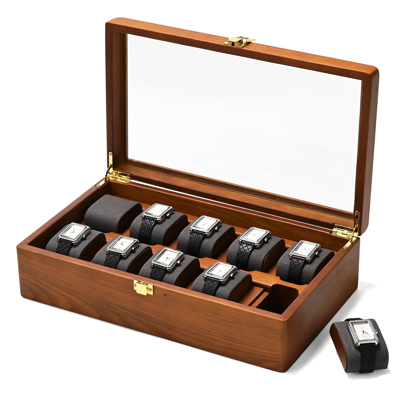 Oirlv Caja Para Relojes De Madera Maciza Organizador Con Tapa 10 Relojes De Almacenamiento Caja De Reloj Con Cojines Extraíbles Reloj(Gris Oscuro)