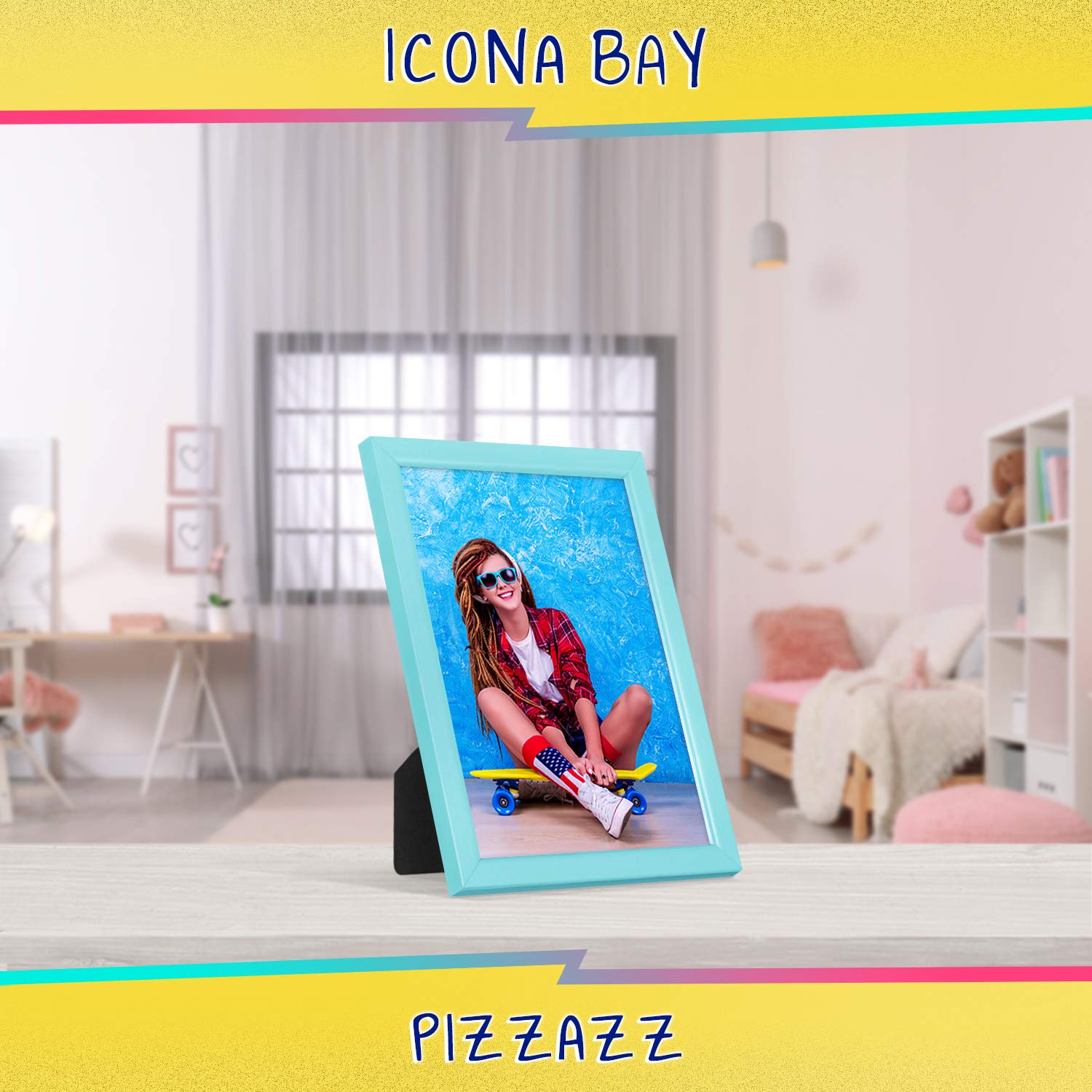 ICONA BAY 5x7 Bilderrahmen, pastellblauer massiver Holzrahmen im skandinavischen Stil für Fotos, Pizzazz-Kollektion