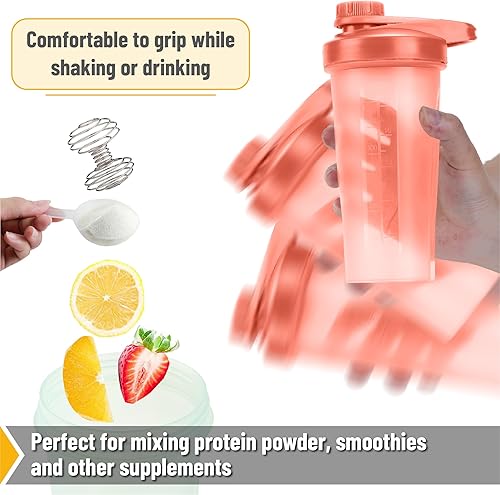 Miniatura 3 de Mr. Pen - Botella agitadora para mezclas de proteínas, 28 oz, rosa coral con tapa giratoria y bola batidora de alambre, taza mezcladora para batidos
