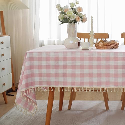 Miniatura 7 de Alsoo Mantel rectangular de tela de lino de algodón y lino de San Valentín con borlas, sin arrugas, lavable para cocina, comedor, picnic, 55 x 75