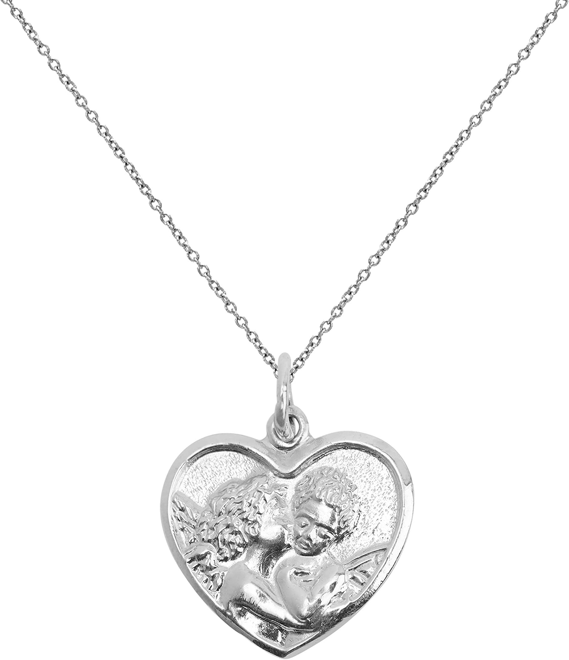 Sterling Silver Cherubs Heart Pendant Necklace, 18"