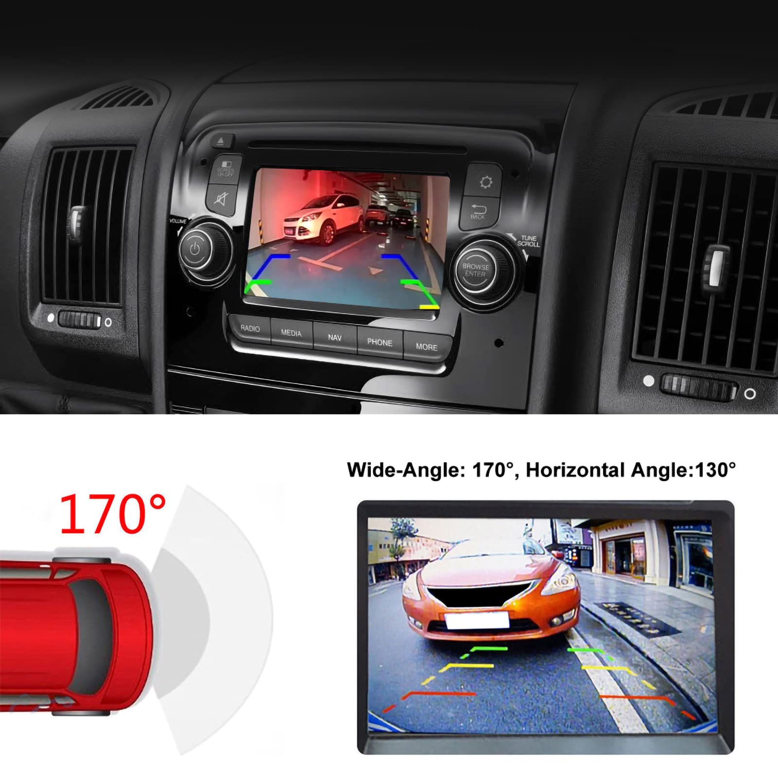 Akozon Rear View Camera Reversing Brake Light Fit for Master 2010-2016 NV400 170° IP68 HD Backup Camera Parking Monitor - Image 3