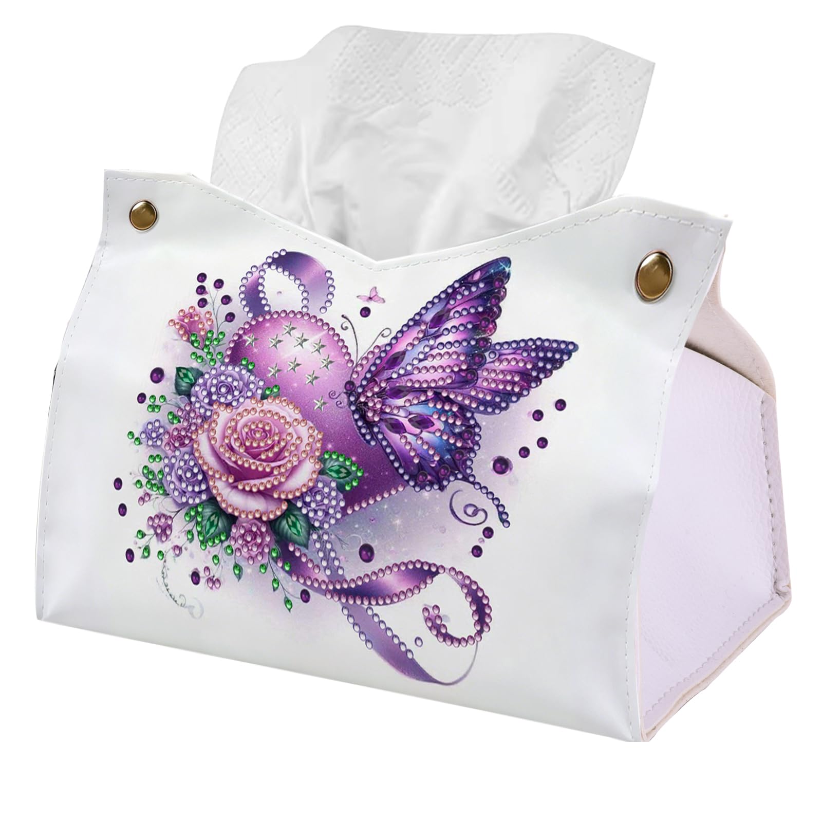 Purple Heart Rose Butterfly Diamond Painting Tissue Box for Adults