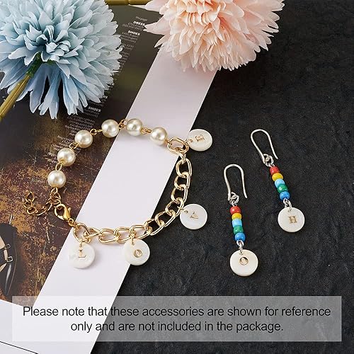 Miniatura 5 de Beadthoven - 104 dijes de letras del alfabeto de perlas de agua dulce naturales, redondos, dorados, redondos, del alfabeto A-Z, para bricolaje,