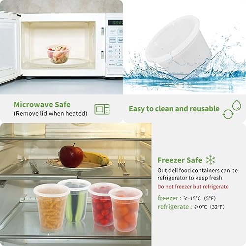 Miniatura 4 de 50 juegos de 32 onzas Contenedores de plástico desechables para almacenamiento de alimentos con tapas herméticas, delicatessen, slime, sopa,