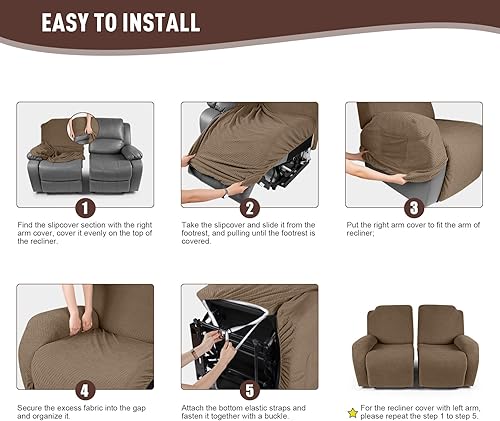 Vista 109 de KinCam Fundas para sillas reclinables, funda elástica y reclinable, fundas para sofá reclinable, fundas de sofá reclinable a rayas, fundas Gris