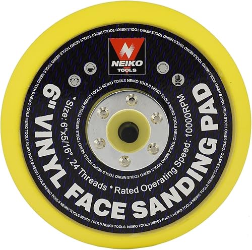 NEIKO 30262A Almohadilla de lijado de 6 pulgadas con respaldo de vinilo PSA, eje de 516 pulgadas con 24 soportes de rosca, 10,000 RPM, las