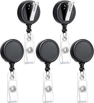 Teskyer Retractable Badge Reel Clip, 5 Pack | Easy to Attach Alligator Clip, 360 Degree Swivel, Lightweight, Extend up to 23.6 Inch