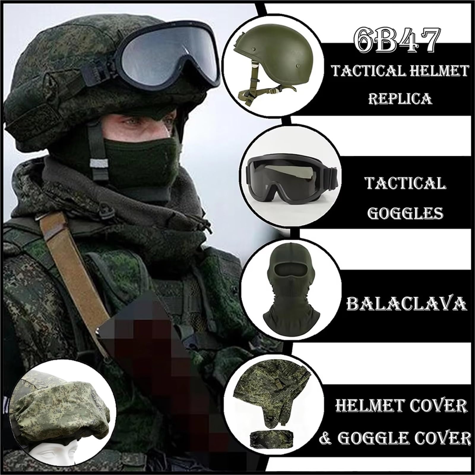 Russisches Tarn-Komplettset Mit Helm – Taktische Ausrüstung Mit Stoßschutzhelm, Schutzbrille Und Überzug Für Airsoft Und Paintball Im Freien