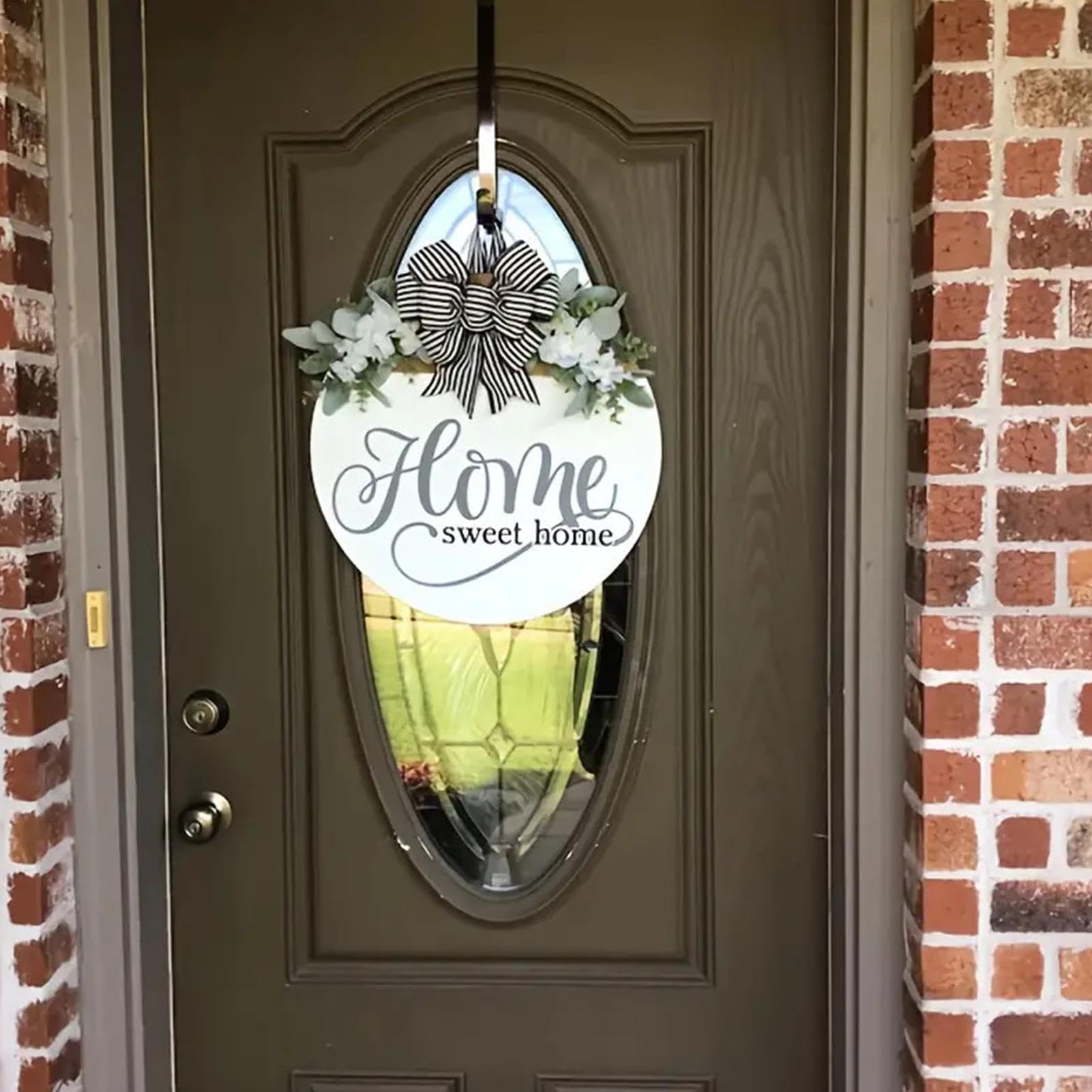 Plaque Bois Home Sweet Home - Décoration Porte D'Entrée Bohème Avec Couronne Végétale